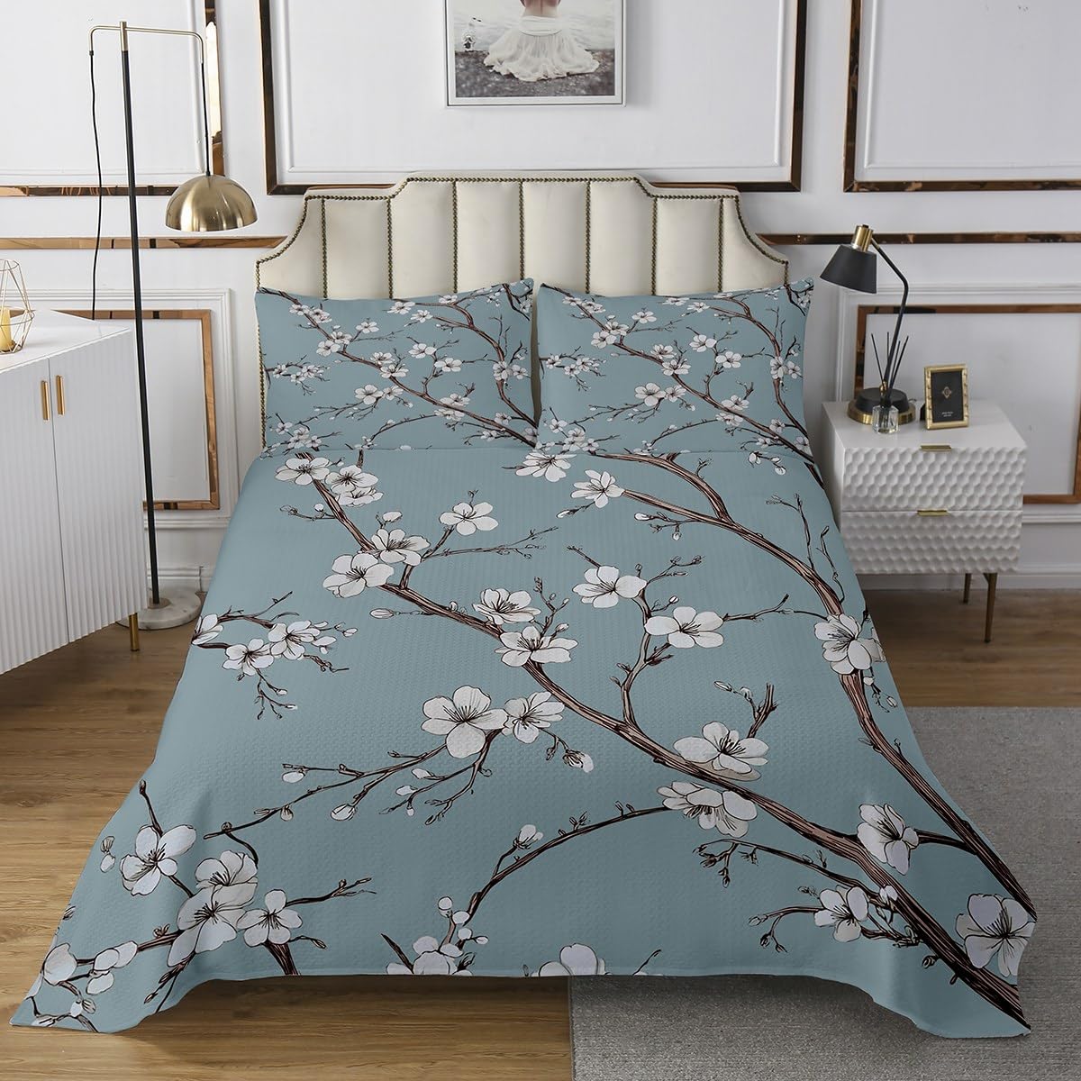 Couvre-Lit 260x240 Fleurs de Cerisier Homewish Dessus de Lit Chic