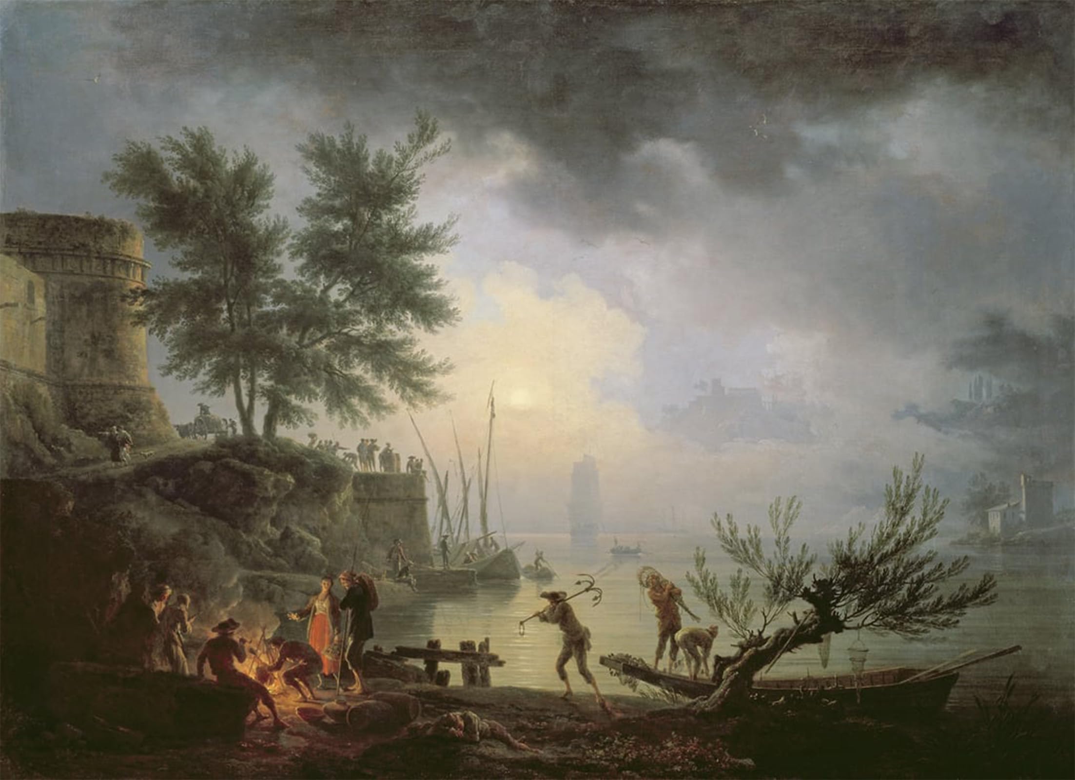 ARTXLXXBN Famous Print Painting Colorful Art Print Sunrise a Coastal Scene with Figures Around a Fire by Claude Vernet Canvas Art Decorations for Home Decor 60x90cm