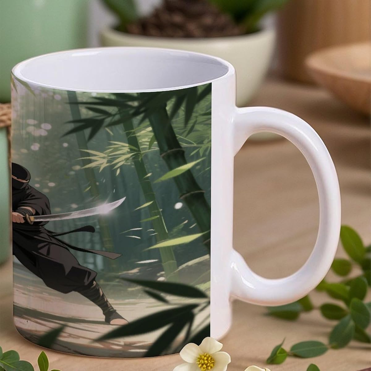 Bamboo Forest Ninja Training Ceramic Coffee Mug 11 Oz Tea Cup | Travel Coffee Mug with Comfortable Handle Smooth Coffee Tea Cup Reusable Tea Mug for Men Women Office Work Kitchen