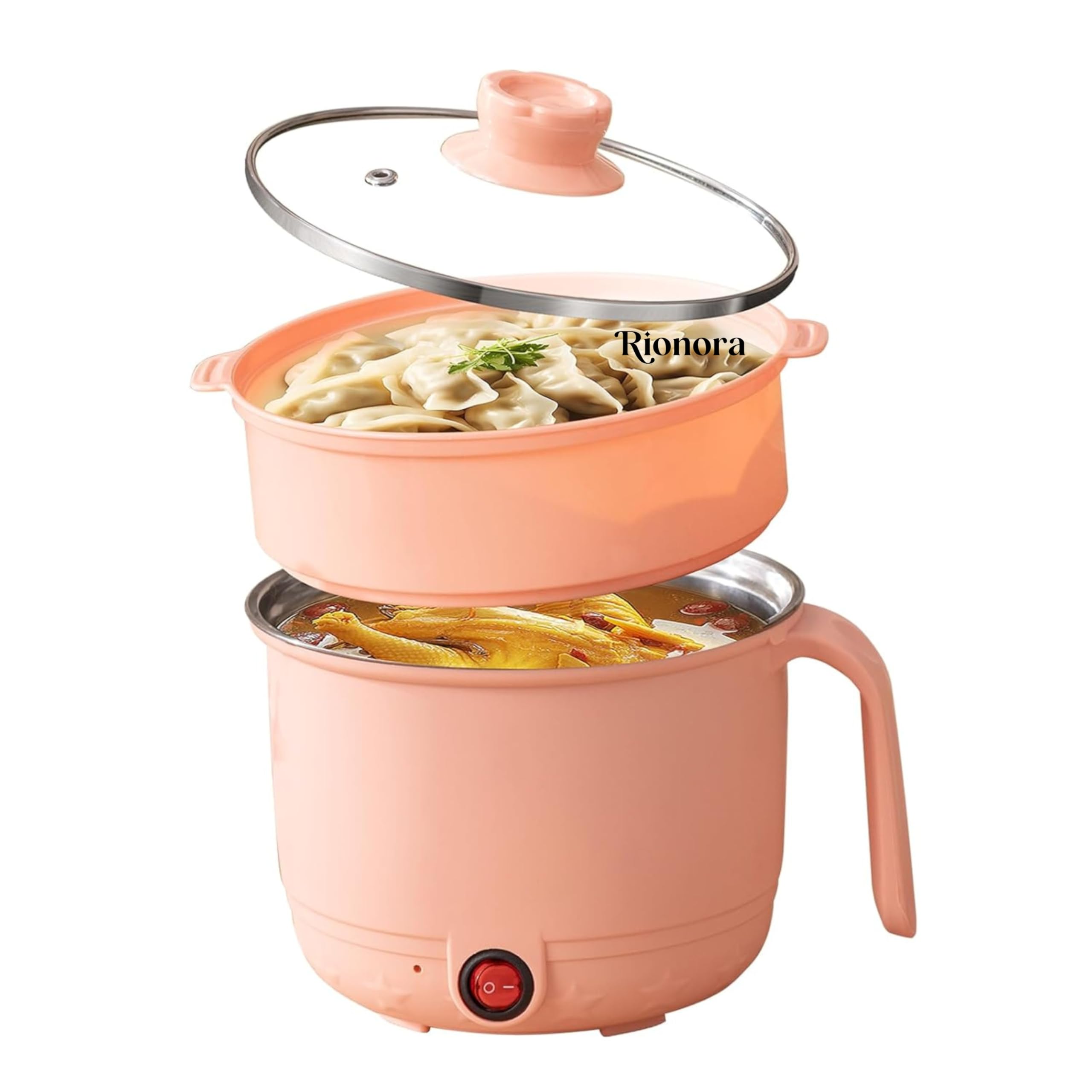 1.5L Electric Multipurpose Cooking Kettle with Steamer, Stainless Steel Mini Rice & Baby Food Cooker, Portable Travel Hot Pot for Hostel, Boiling, Frying, Soup & Vegetables (Peach)-image-38