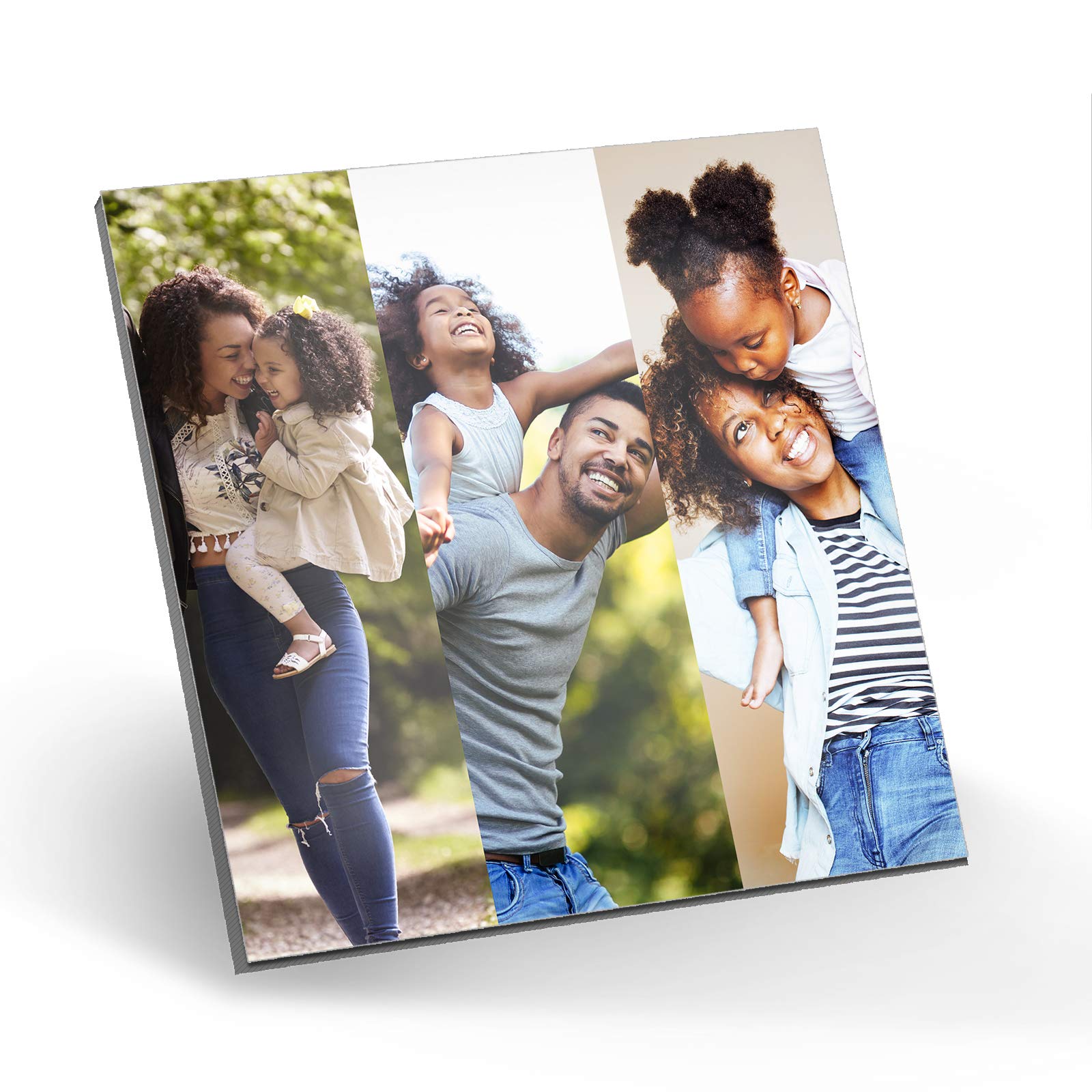 Hairyworm Personalised Wall Art, A4 Square (H:297mm x W:297mm) Metal Plaque with High-Definition Print, Customise with Three image Collage, Portrait Photos, Borderless Vertical Layout B