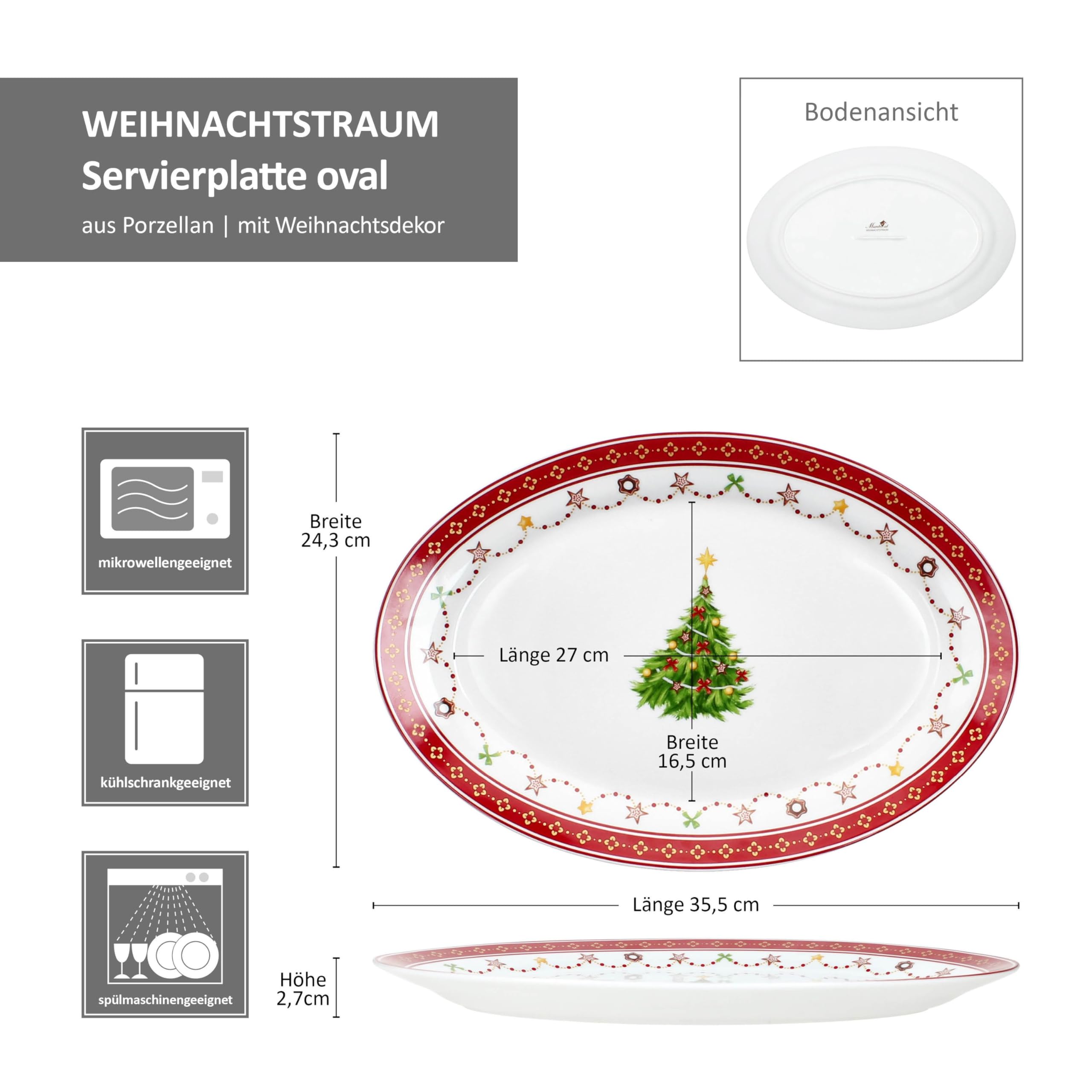 MamboCat 2-delige set kerstdromen cakebord rechthoekig | Stollenbord met kerstdecor | Serveerschaal voor potcake, koekjes, biscuitrol | voor Kerstmis, Sinterklaas, Advent, Christmas