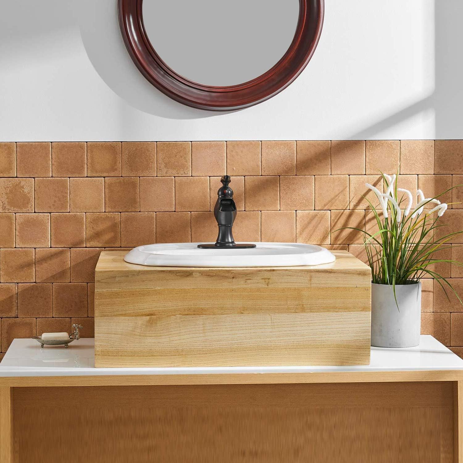 40% оƒƒ Dіѕсоunt BWE Bathroom Faucet Oil Rubbed Bronze Waterfall Single Handle Basin Vanity Mixer Tap with Pop Up Drain Stopper with Overflow Lavatory Sink Faucets Deck Mount Supply Line