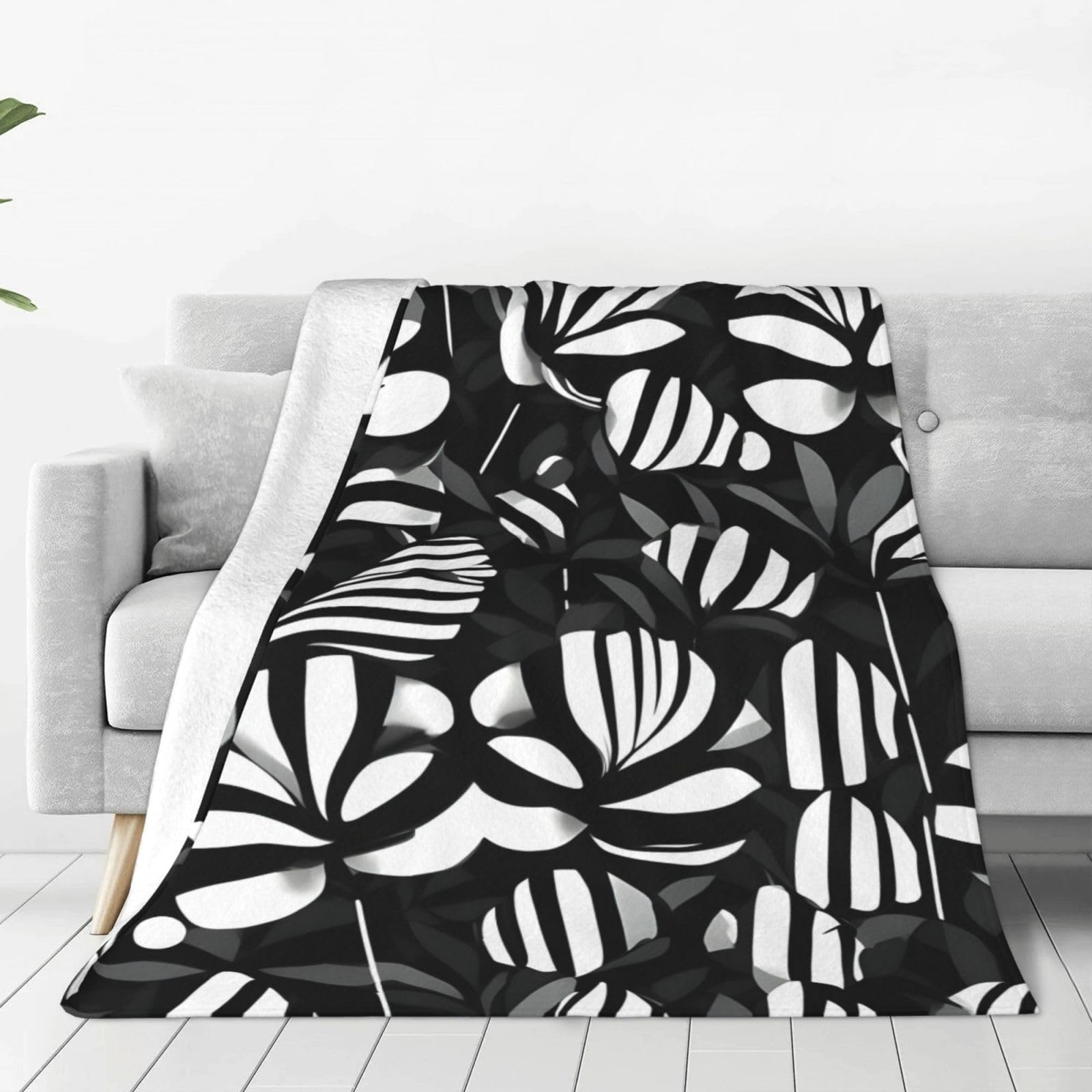 Couverture polaire douce à rayures noires et blanches pour lit et canapé