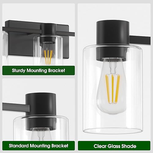 Miniatura 7 de Lámparas de tocador modernas de 5 luces sobre el espejo, lámparas de baño negro mate, luces de tocador, aplique de pared con pantalla de vidrio