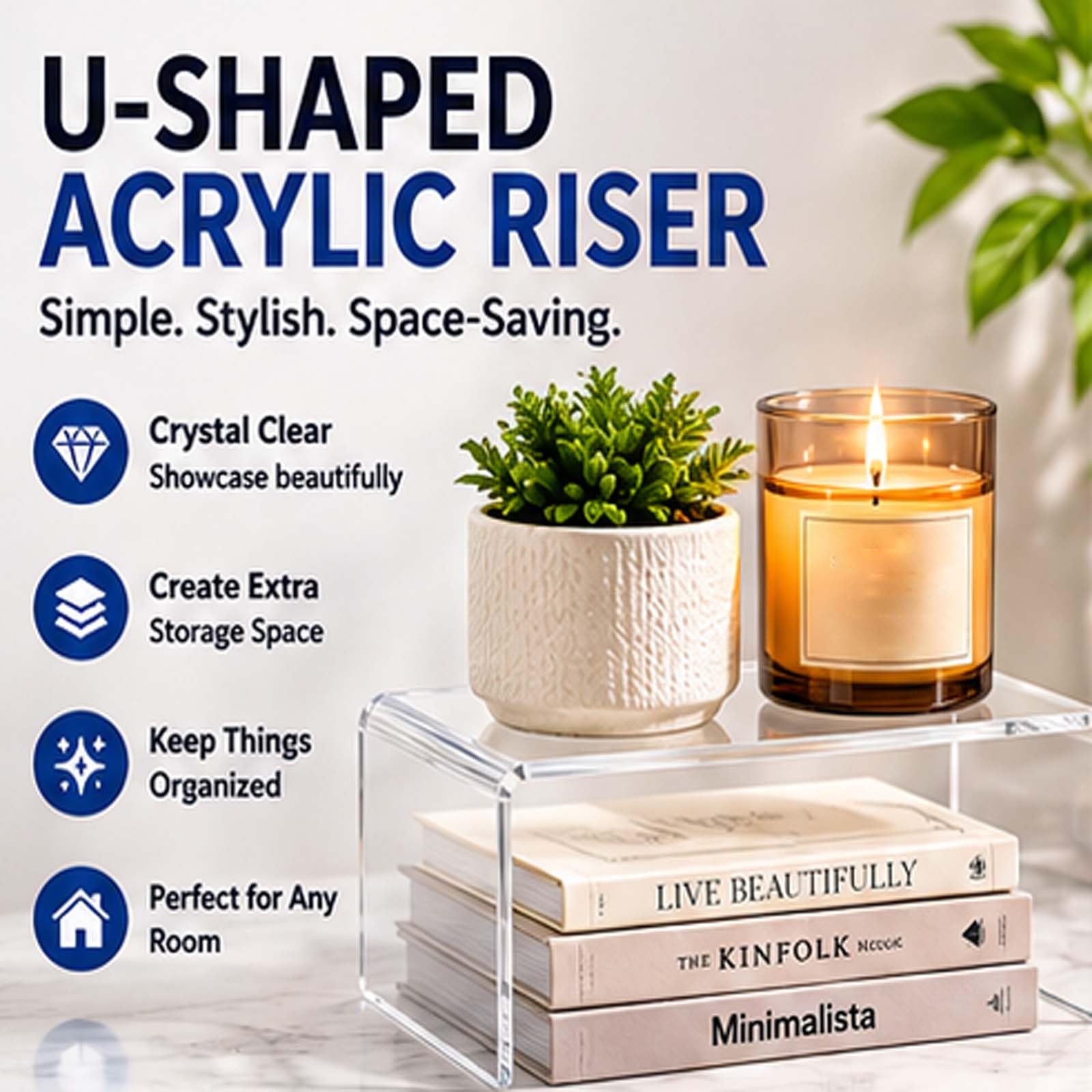 Espositore Rialzato in Acrilico a Forma di U Trasparente Mensola Portaoggetti da Banco Supporto Organizer per Scrivania Ufficio Negozio e Casa,35cm*10cm*20cm