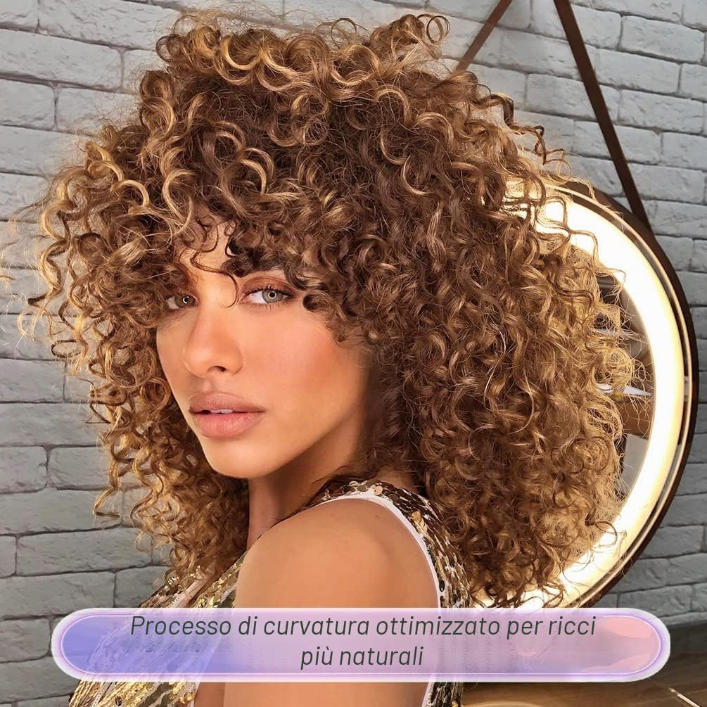 Parrucche afro ricci profonde per donne, lunghezza media, capelli sintetici naturali, parrucca afro ricci crespi per costume o uso quotidiano (ombré marrone biondo)