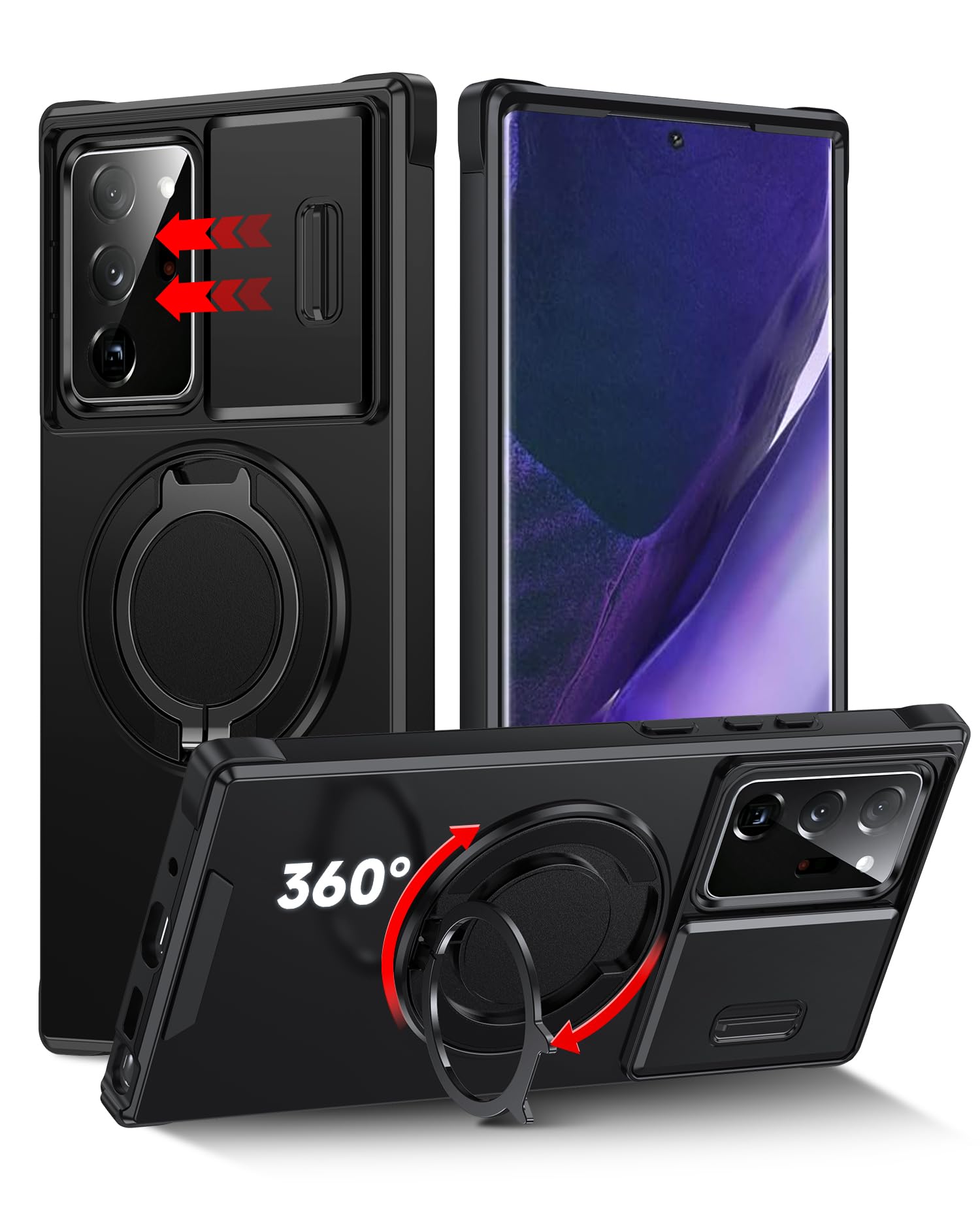 LeYi for Samsung Galaxy Note 20 Ultra Case with Slide Camera Cover Black | Dual-Layer Shockproof Military Grade Drop Protection Rugged Android Funda with Magnetic Ring Holder para Note20 Ultra 5G Global Recycled Standard Global Recycled Standard Global Recycled Standard