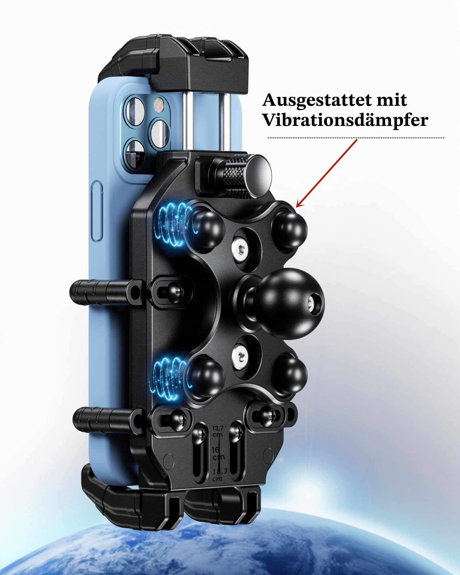 BRCOVAN Motorrad Handyhalterung mit Vibrationsdämpfer, Diebstahlsichere Handy Motorradhalterung, Verstellbar 360° Drehbar Lenker Halte für Motorrad, Fahrrad, Roller, ATV, für 5,4-7,2 Zoll Smartphone