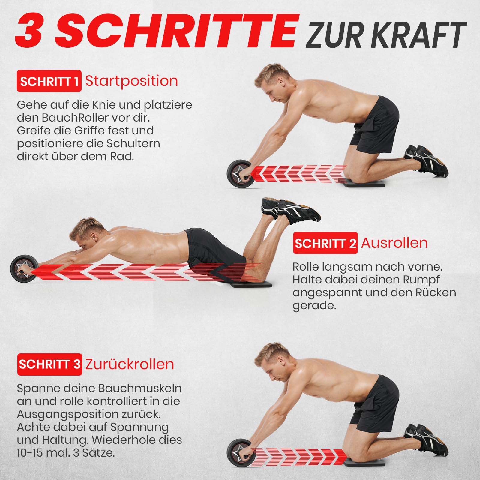 FUNFLEX Bauchroller - Bauchmuskeltrainer Set - Oberkörpertrainings Pack - Home Gym Equipment - Heimfitnessgerät für Männer & Frauen - Ganzkörpertraining - effektives Bauch Muskel Training Zuhause