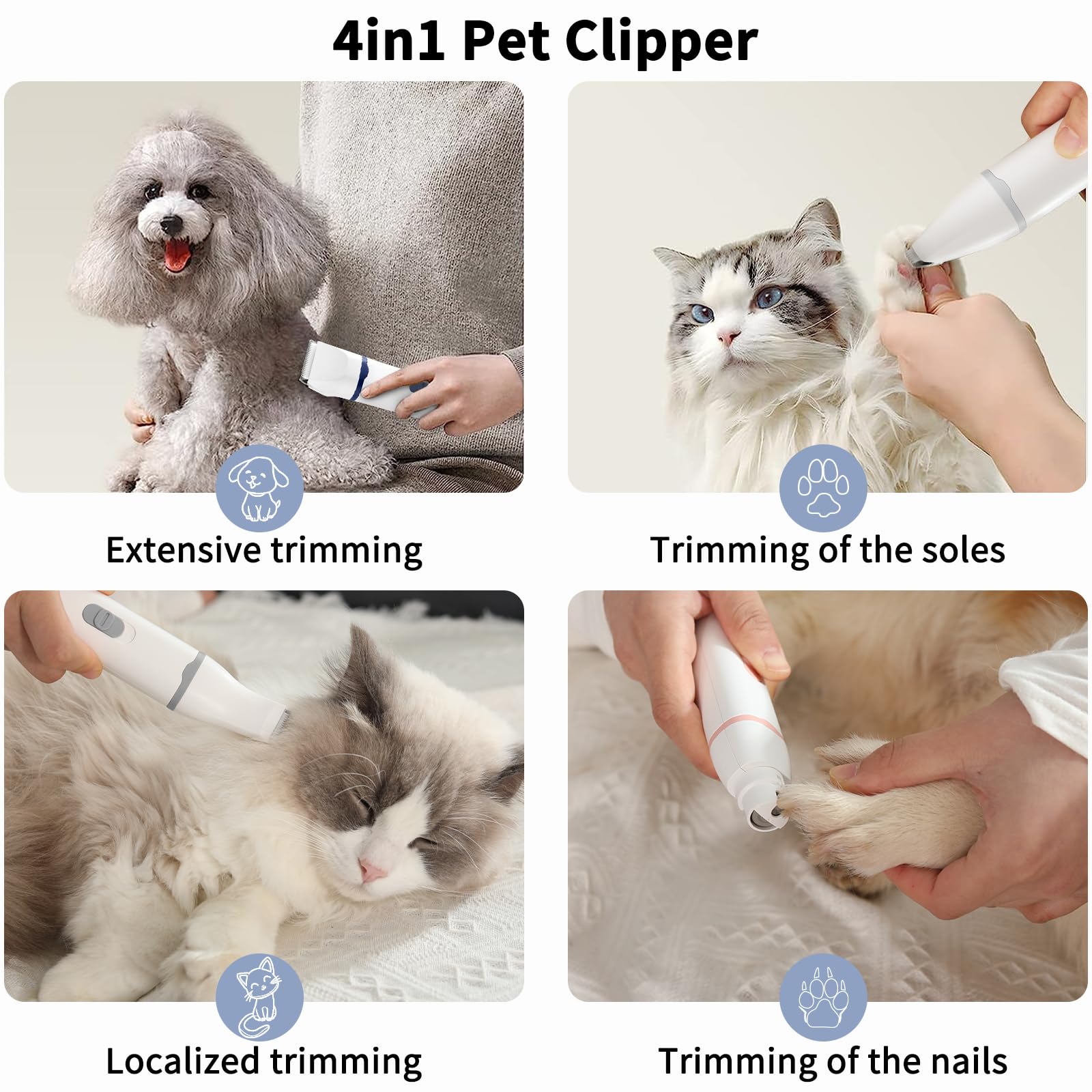 Airminti 4in1 Tosatrice Silenziosa Professionale per Cani e Gatti, Ricarica USB, Tosatrice per Gatti e Cani di Piccola e Media Taglia