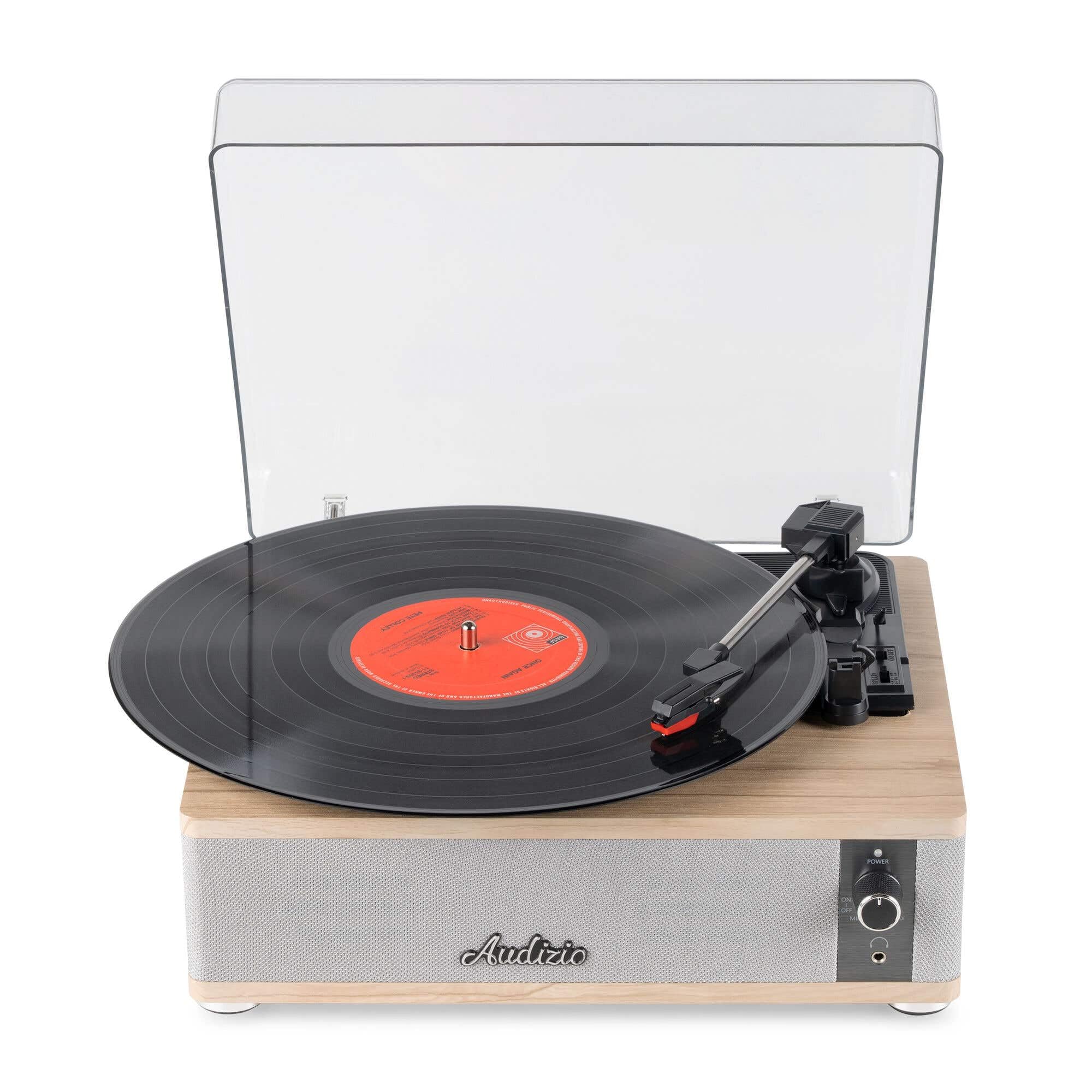 Audizio Irvine – Tocadiscos de Vinilo con Altavoces 40W Bluetooth 5.4 3 velocidades 7 10 12 Pulgadas Salida RCA Entrada AUX Sistema antivibración diseño Compacto en Madera Clara, Color Madera Clara