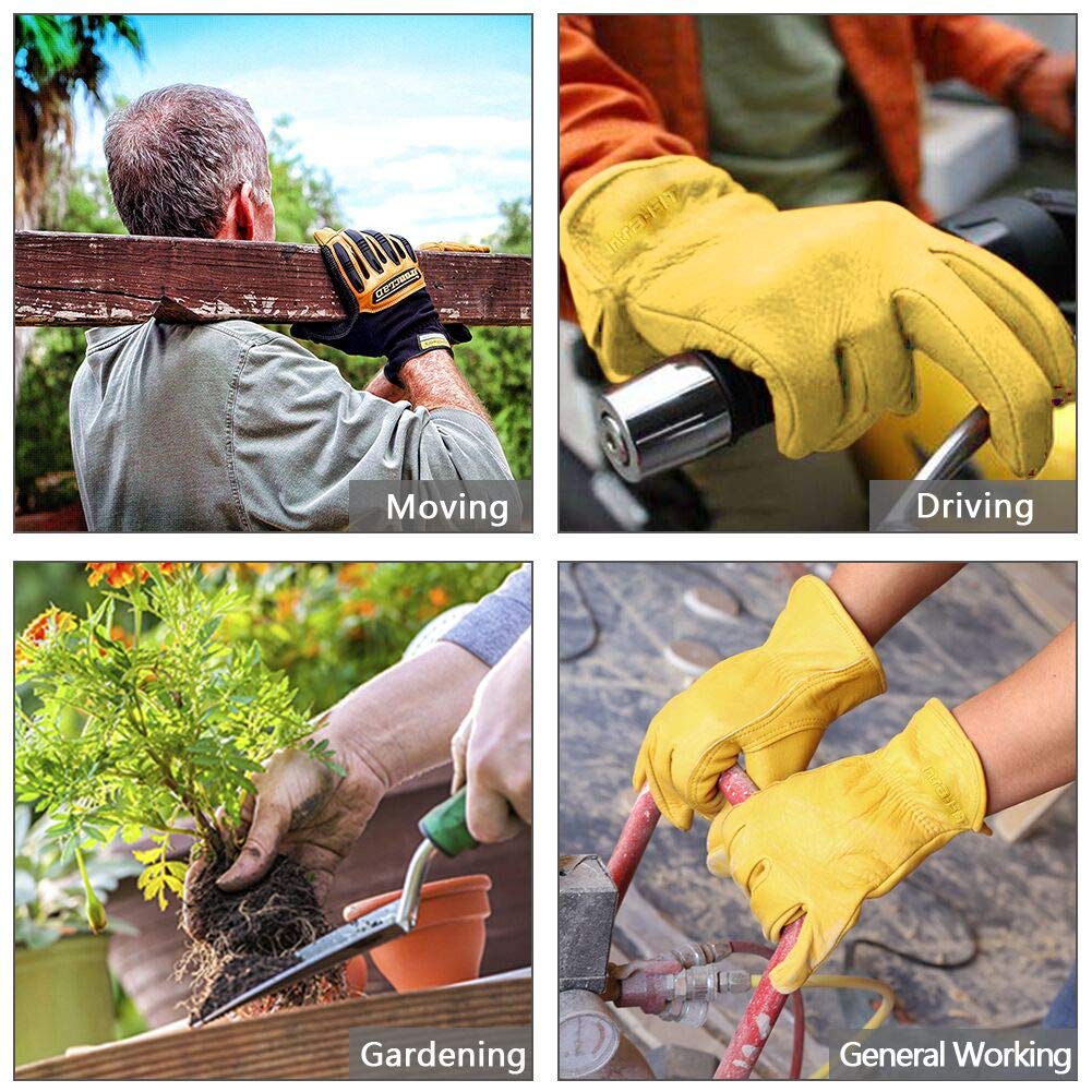 Guantes de cuero de vaca repelente al agua guantes de jardín, conducción de camiones, rodamientos, trabajo general