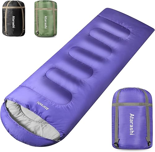 Miniatura 8 de Atarashi Saco de dormir de camping - 4 estaciones para adultos, ligero, cálido, extra grande con saco de compresión, ideal para senderismo,