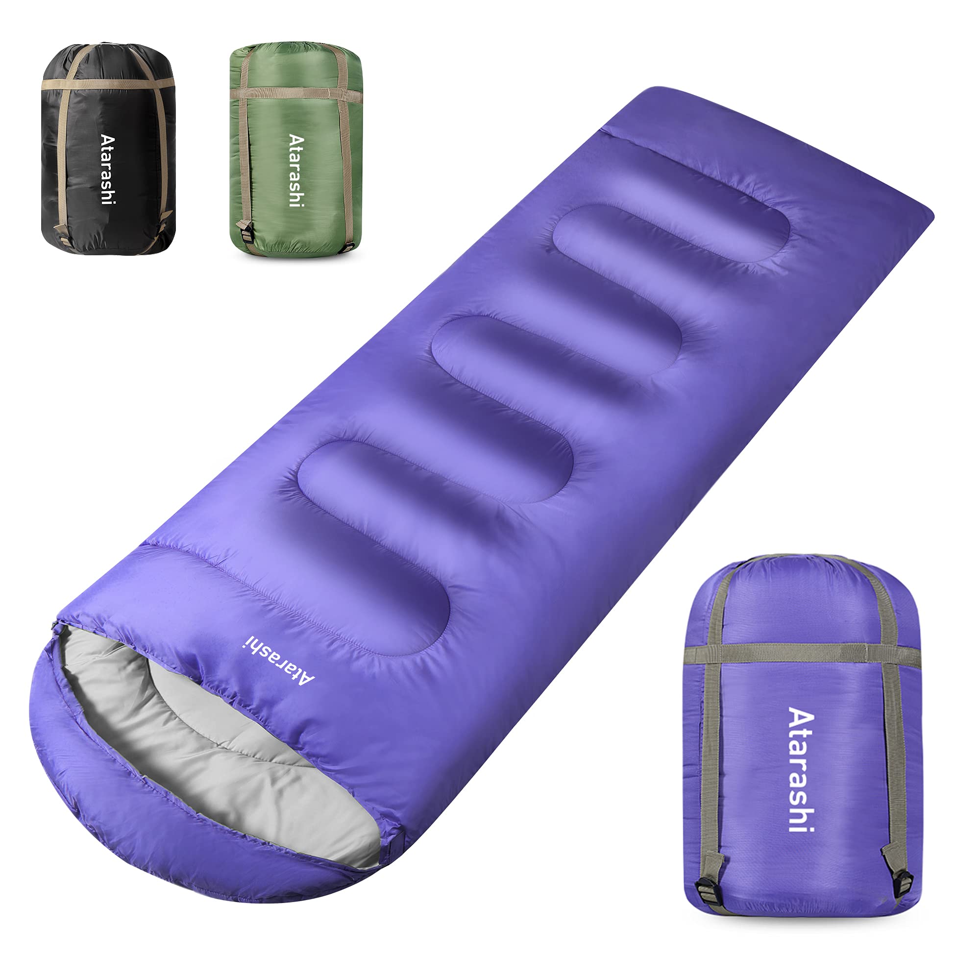 Atarashi Camping Sleeping Bag- 4 Seasons for Adults, Light, Warm, Extra-Large with Compression Sack- Great for Hiking, Backpacking & Outdoor Adventures