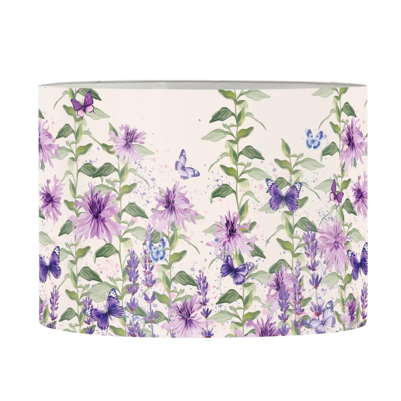 FANCOSAN Purple Floral Butterfly Drum Lampshade Trendy Home Decor Lamp Shade Cover Replacement Multiple Sizes M