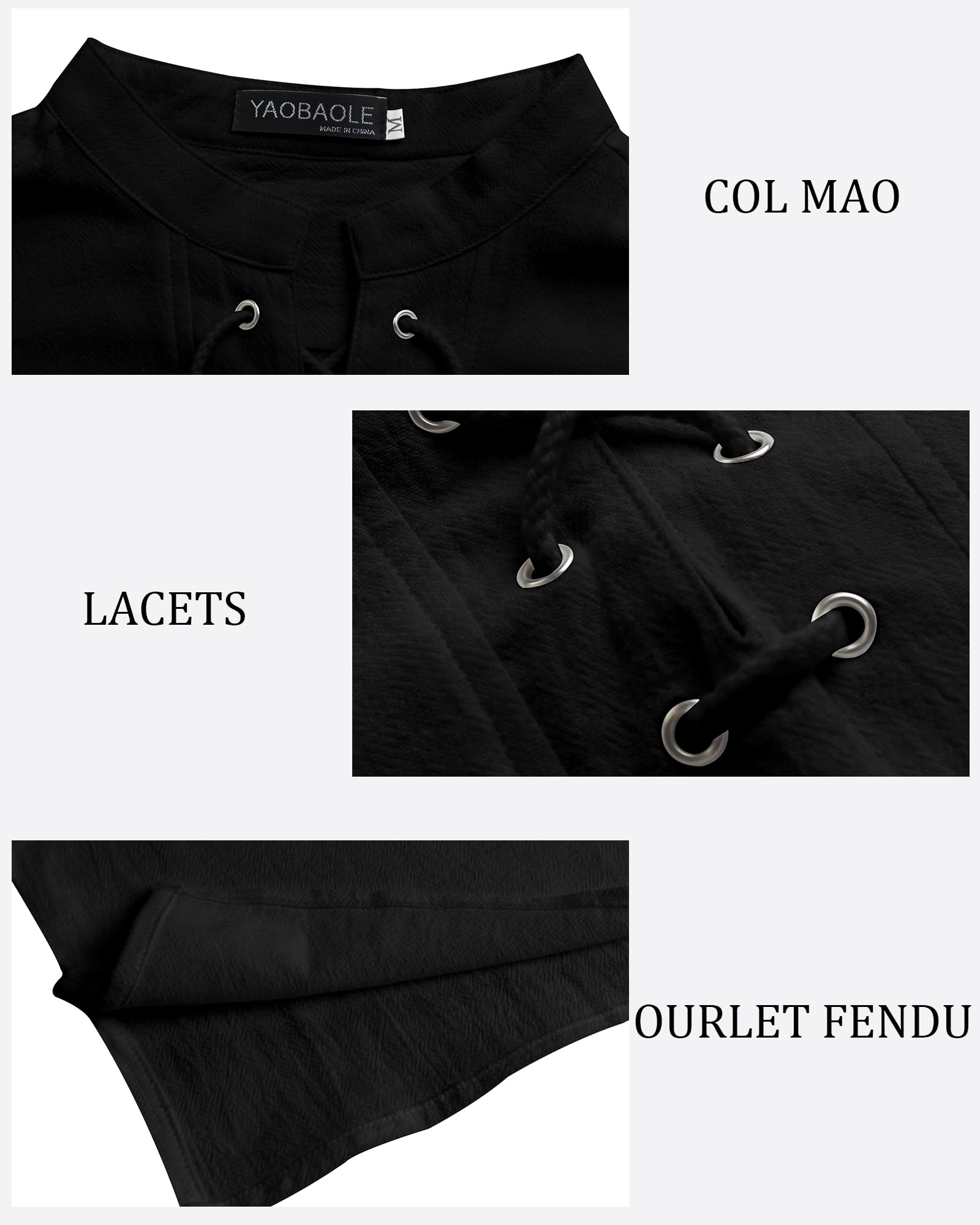 YAOBAOLE Camicia in Lino Uomo San Maniche Deguisement Medieval Vintage Lacci Tunica Viking Costume Pirata