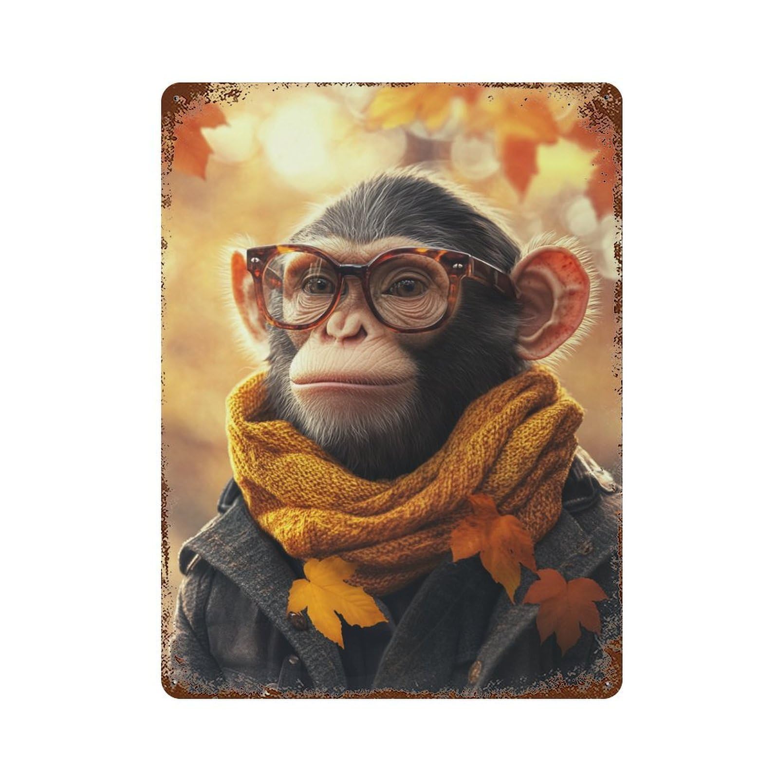 Autumn Monkey Fashion 15.7"x11.8" Weathered Tin Sign, Shabby Chic Decor for Farmhouse, Kitchen And Entryway Decor