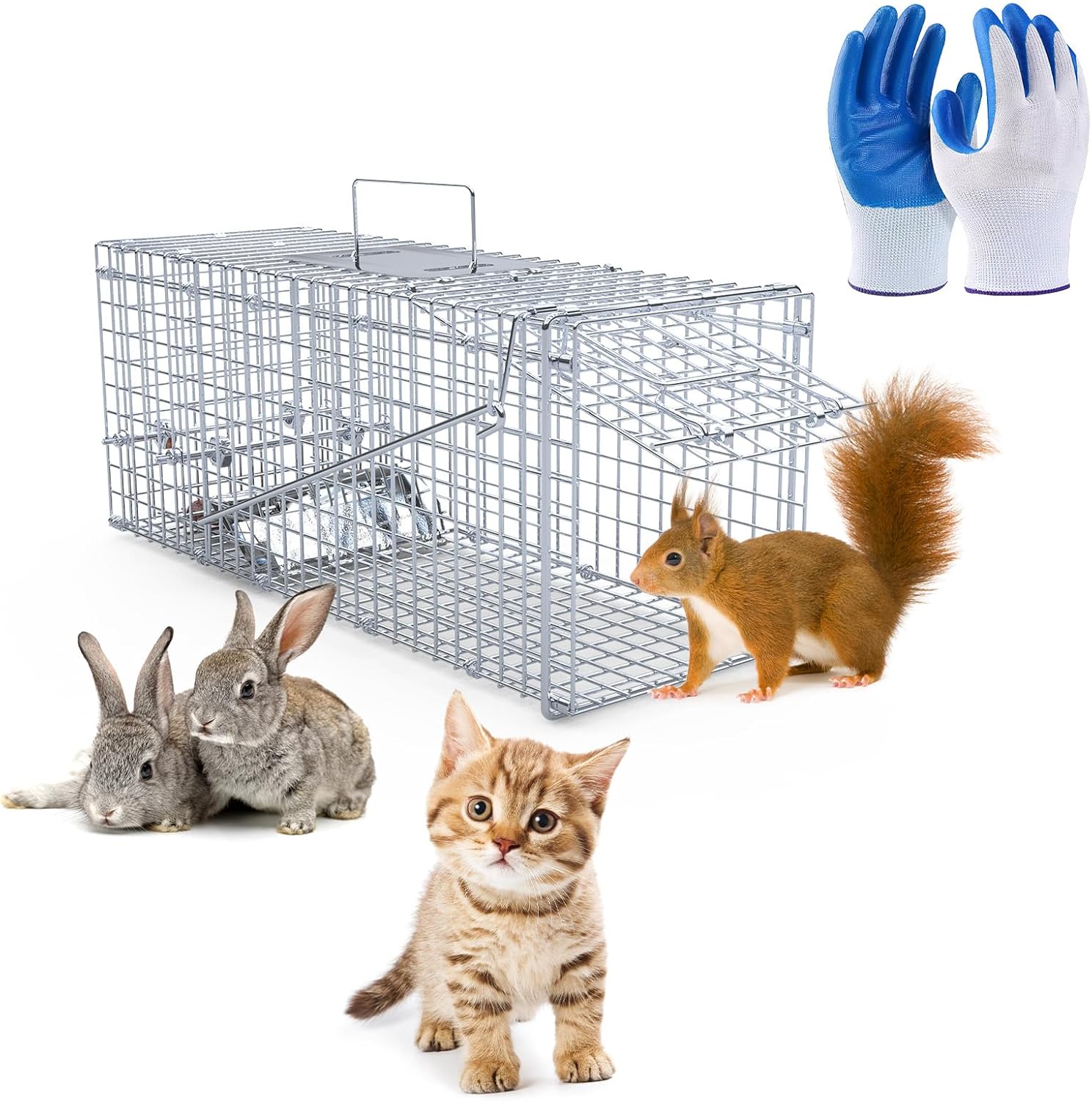 Humane Animal Trap, 23.3"x7.2"x7.7" Foldable Live Cage Traps for Kitten Small Rabbits Racoons Beavers Groundhogs and Other Live Animals, Easy to Catch and Release, Work for Indoor Outdoor