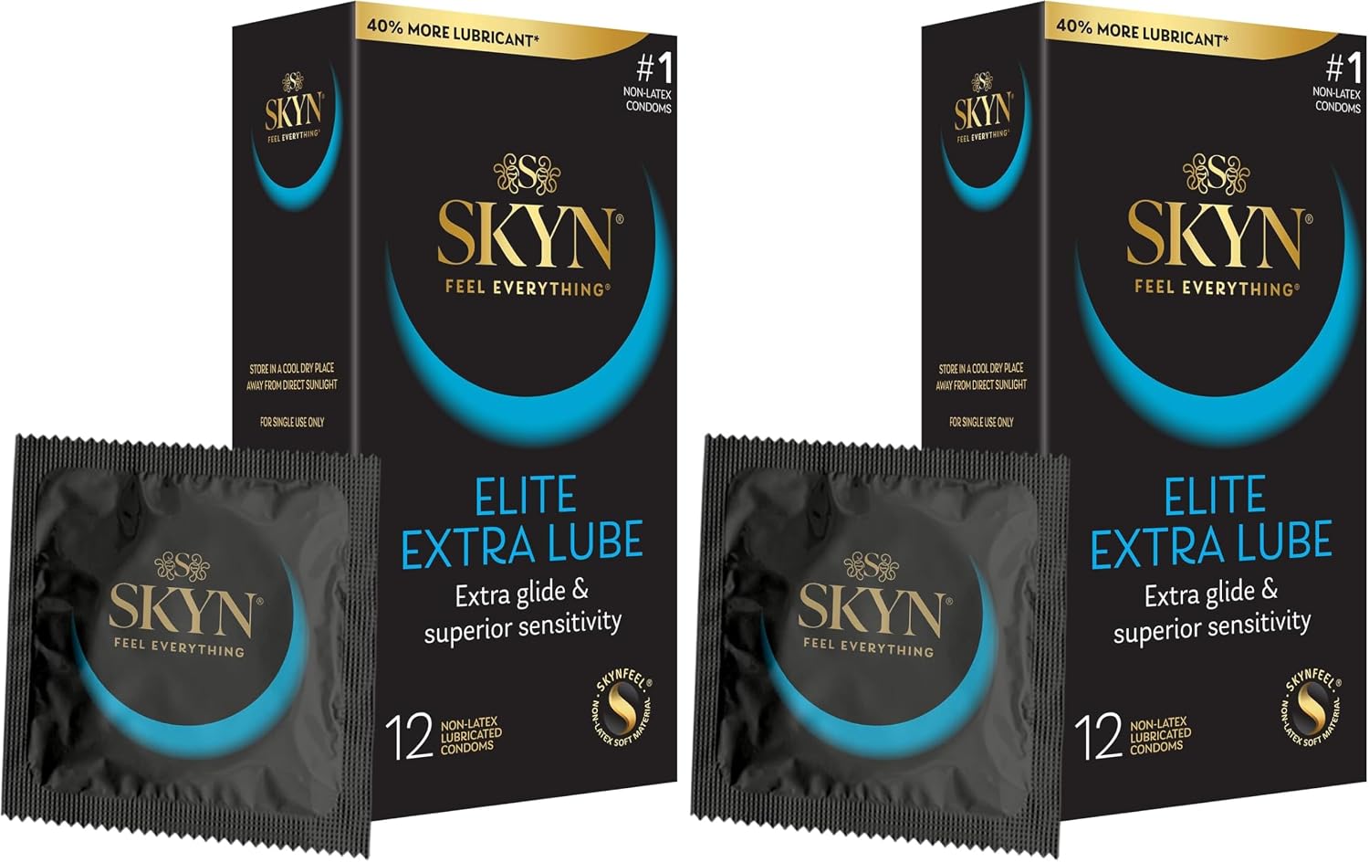 SKYN Elite Condoms, Latex-Free, Lubricated | Ultra-Thin | Extra Lube | 12 Count | Pack of 2