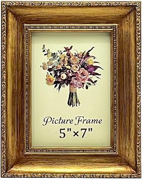 JANDERART Vintage Gold 5x7 Picture Frame - Ornate Palm Leaf Design, Tabletop Or Wall
