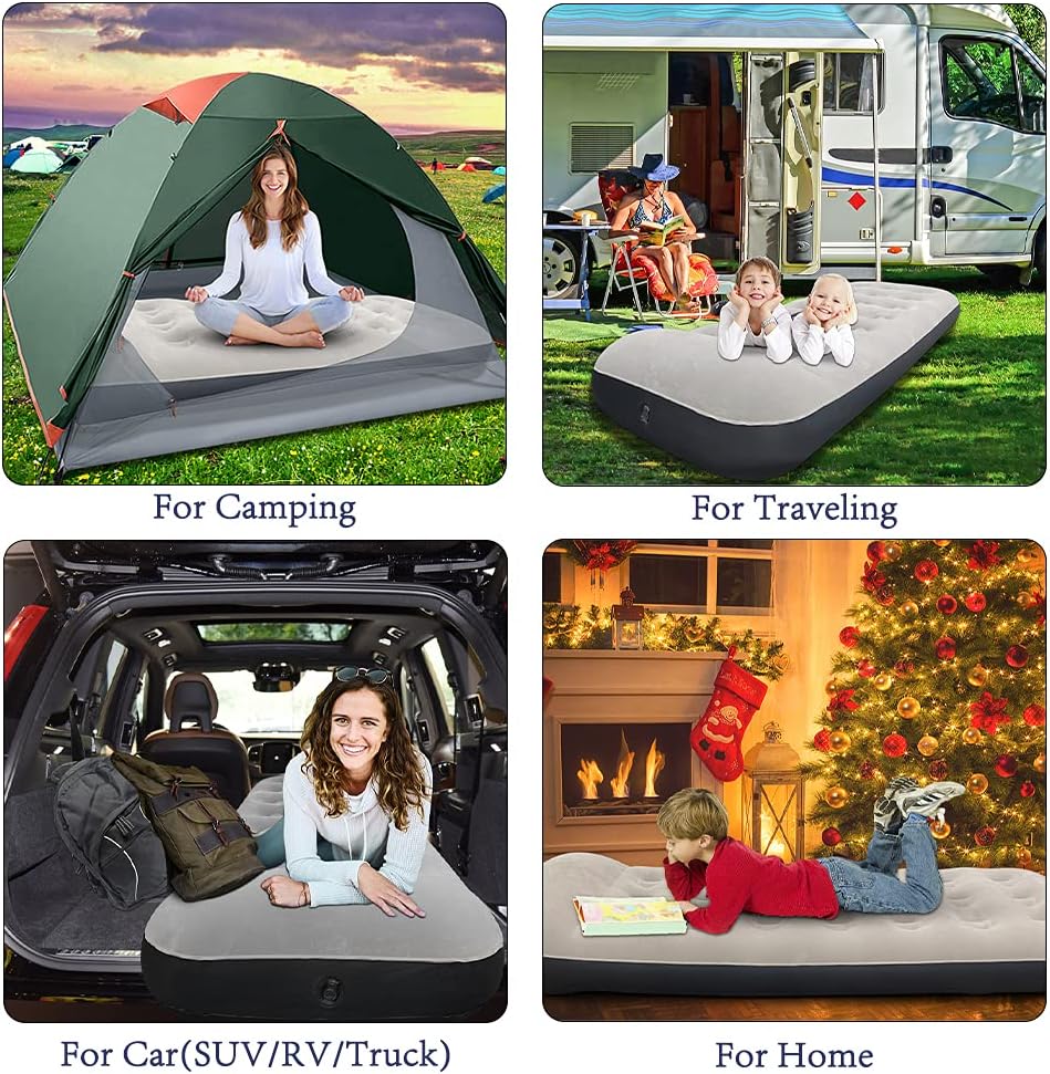 SAYGOGO Camping Air Mattress Travel Bed Sleeping Pad - Leak Proof Inflatable Mattress with Thickened Flocking Surface Built-in Pillow Air Bed for Home Camping SUV Truck RV Tent(Updated) : Sports & Outdoors