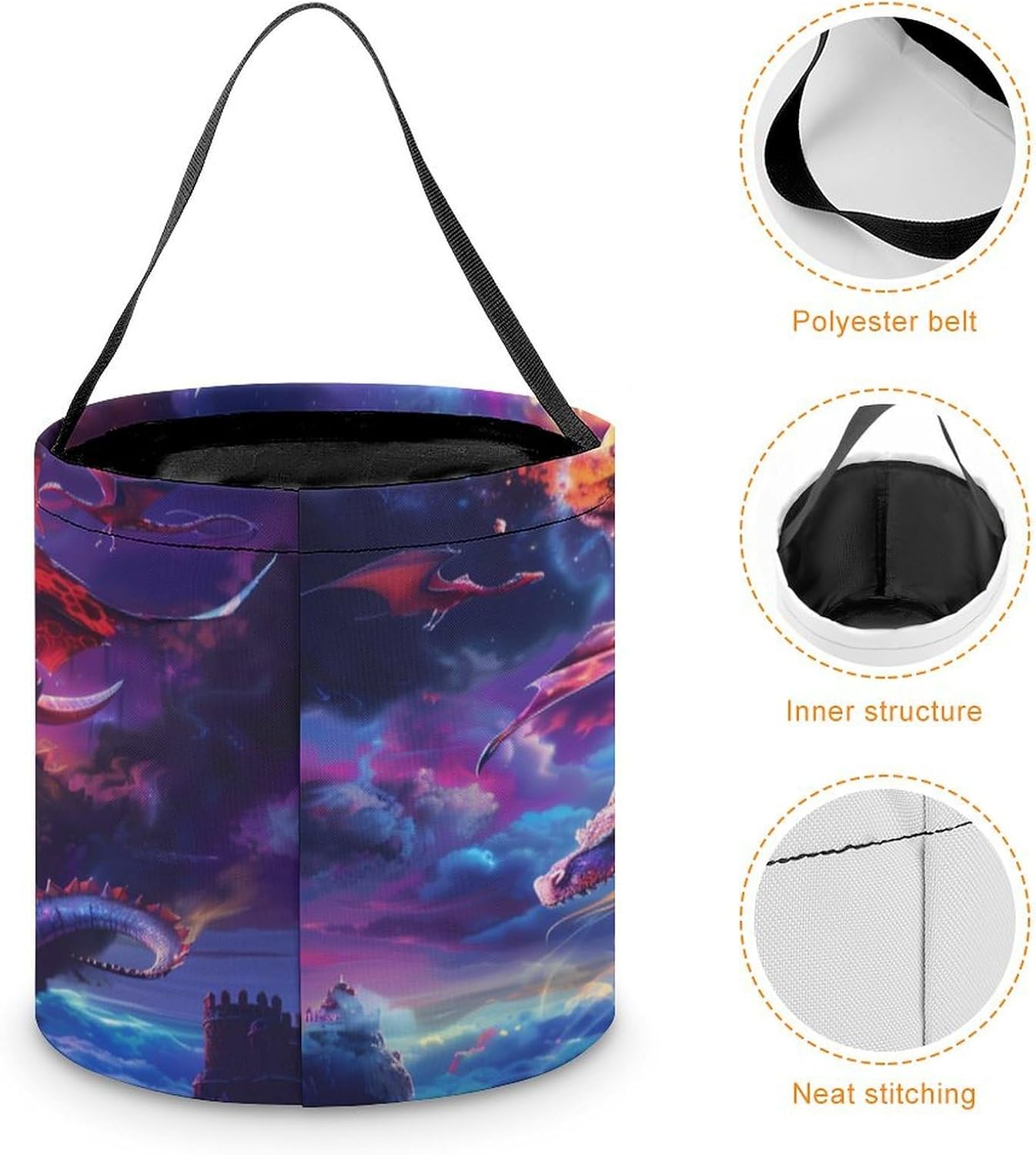 Fire Dragon Halloween Treat Bag Reusable Candy Basket Tote Goody Bags Gift Party