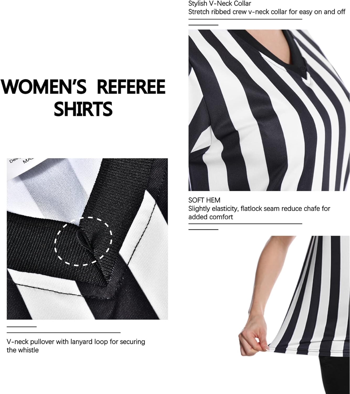 Amoy Women's Referee Shirt Black & White Stripe Costume Short Sleeve Umpire Jersey Football Soccer Christmas Accessories - Image 5