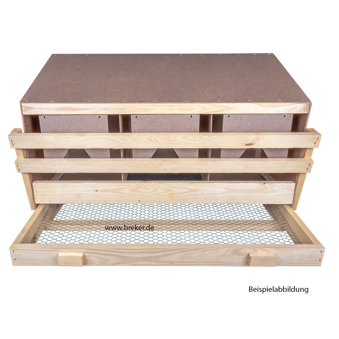 Legenest für Hühner 3er – gerade Unterteil-Variante | Abrollnest aus Holz mit Nestmatten & Auffangwanne | montiertes Hühnernest stapelbar zum Stellen oder Hängen