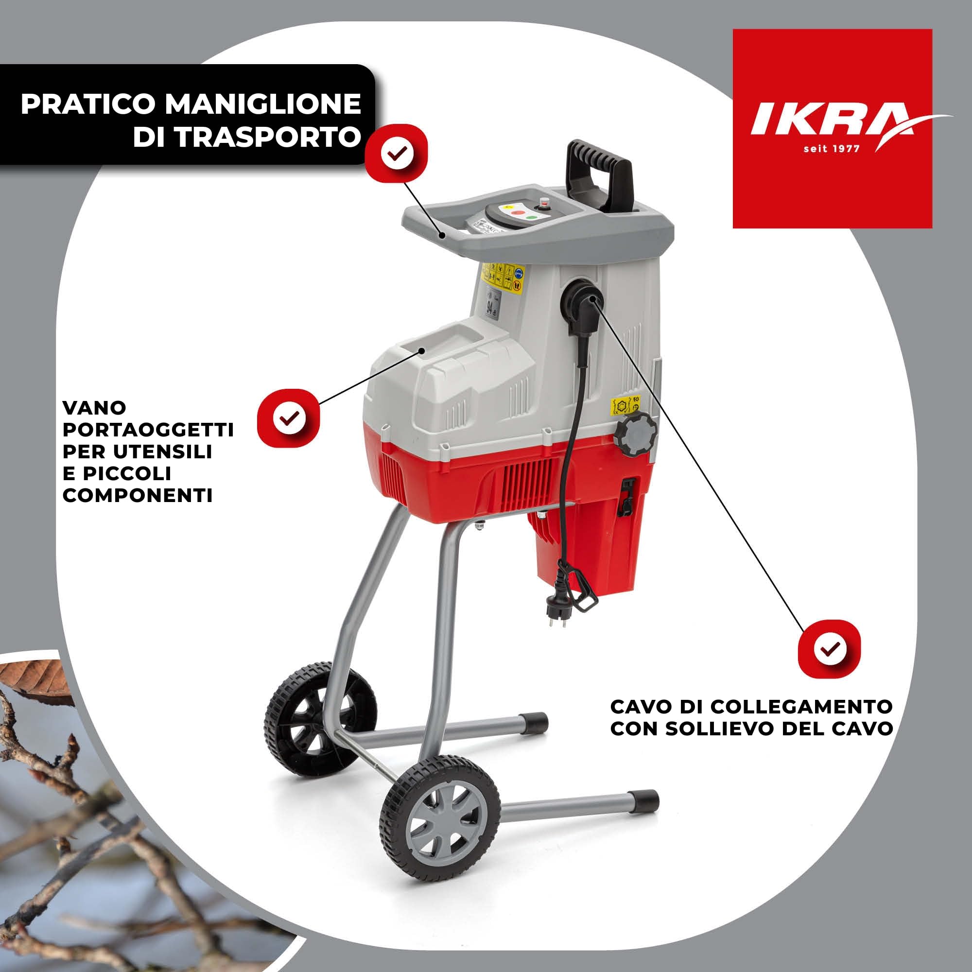 IKRA biotrituratore elettrica ILH 3000 S, 3000 W, 44 mm, sacco 45 L