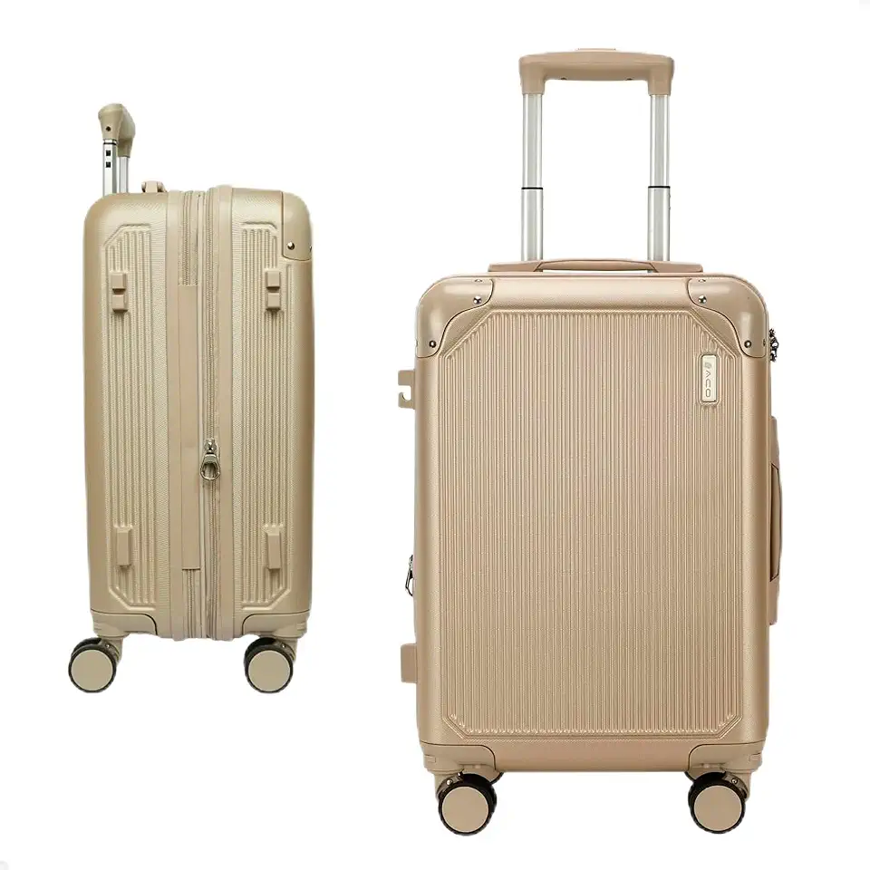 Mala de Bordo 10 kg Rígida com Rodinhas 360°, Cadeado TSA, Expansível e Reforçada – Bagagem de Mão para Viagem, Avião e Feriado | Compartimentos Internos e Cinta Organizadora (Champagne)