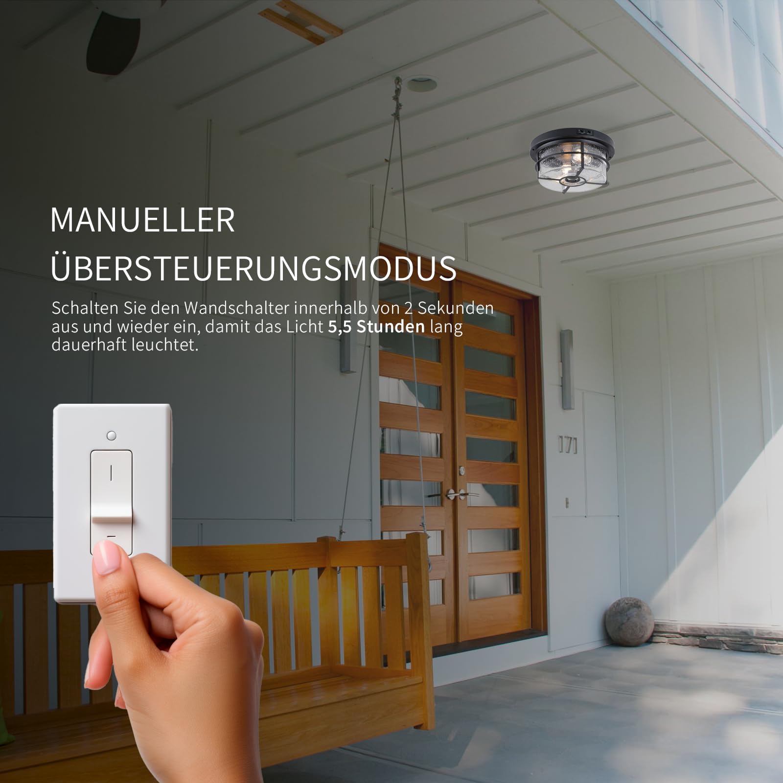 CALOKES Außen-Deckenleuchte mit Bewegungsmelder, flache Montage. Rundes schlichtes Design mit klarem Blasenglas, ideal für Veranda, Garage und Eingangsbereich, mit Dämmerungs-bis-Morgengrauen-Funktion