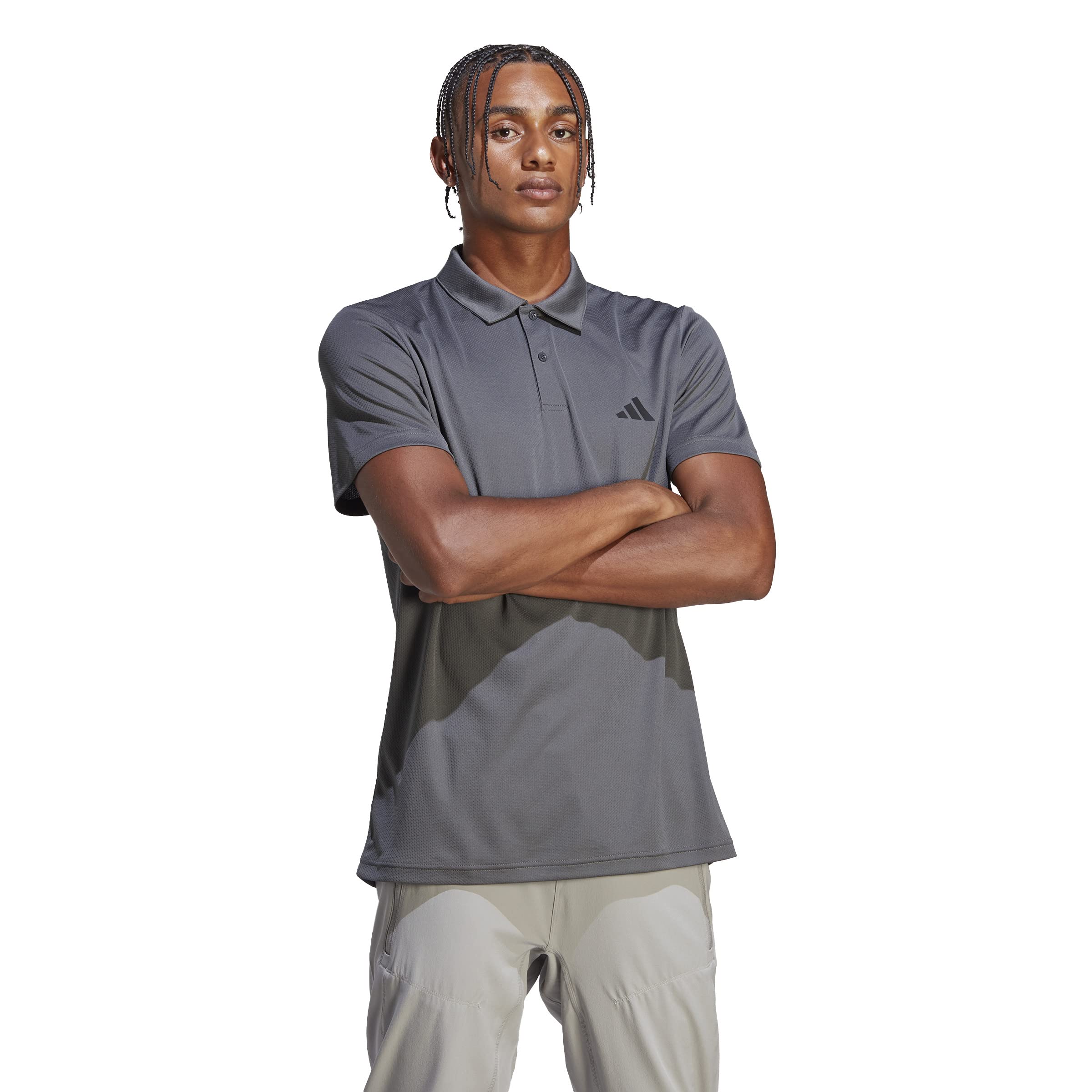 adidas Men's Train Essentials Training Polo Shirt, Grey Five/Black, M