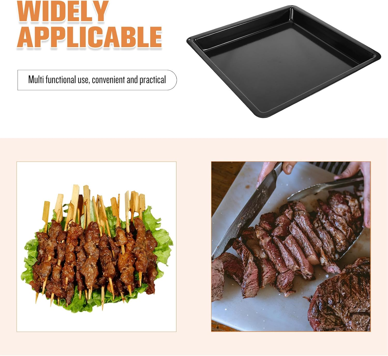 Uonlytech Heavy-duty Black Glossy Enamel Oven Pan 32.2x32.2cm 1.2mm Thick Non-stick Roasting Tray Baking Sheet for Commercial Kitchen and Restaurant Use