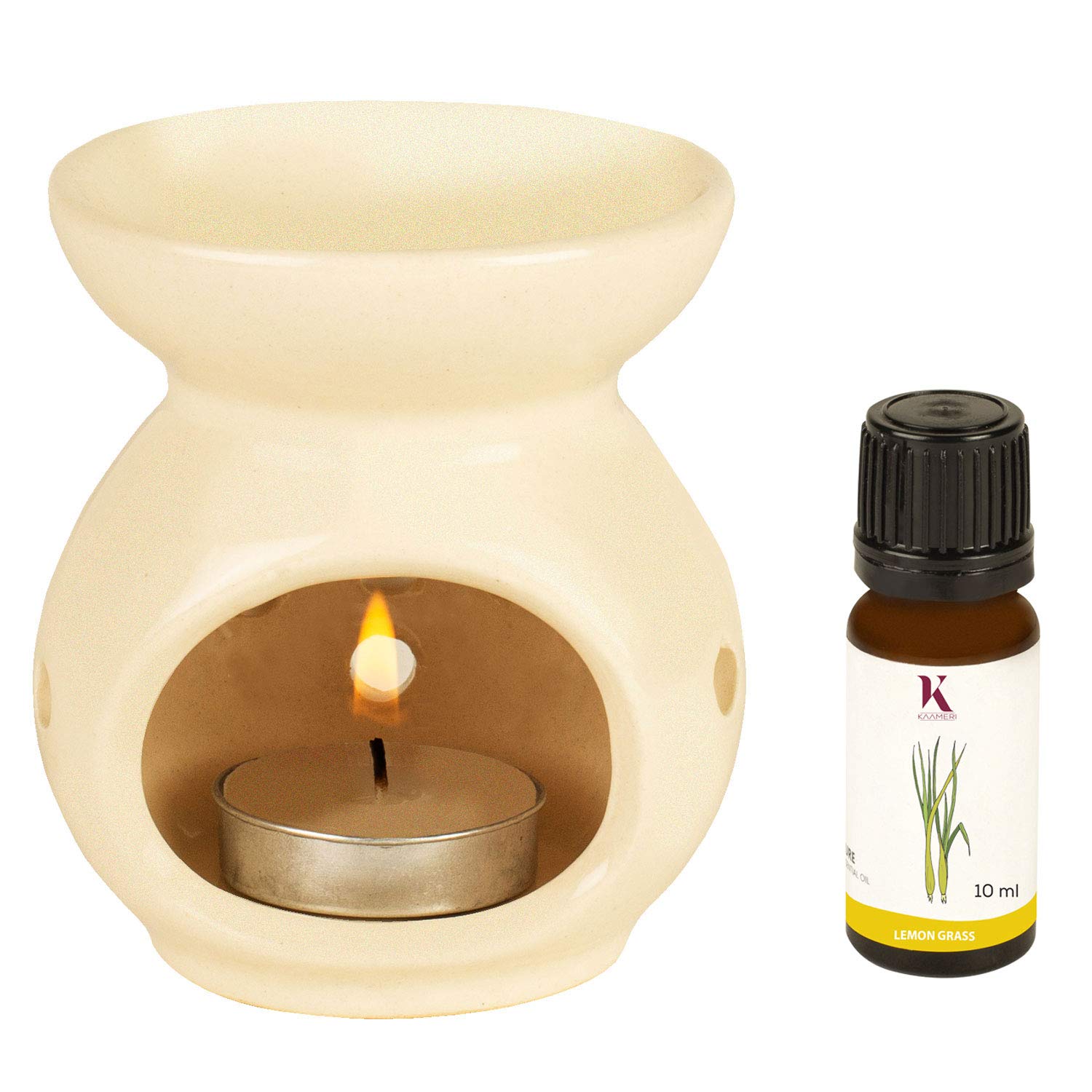 Kaameri Bazaar Ceramic Clay Candle Operated Aroma Burner with Lemongrass Essential Oil and 1 Pieces Tealight Candles (Off-White) (B08KJN9584) Amazon Price History, Amazon Price Tracker