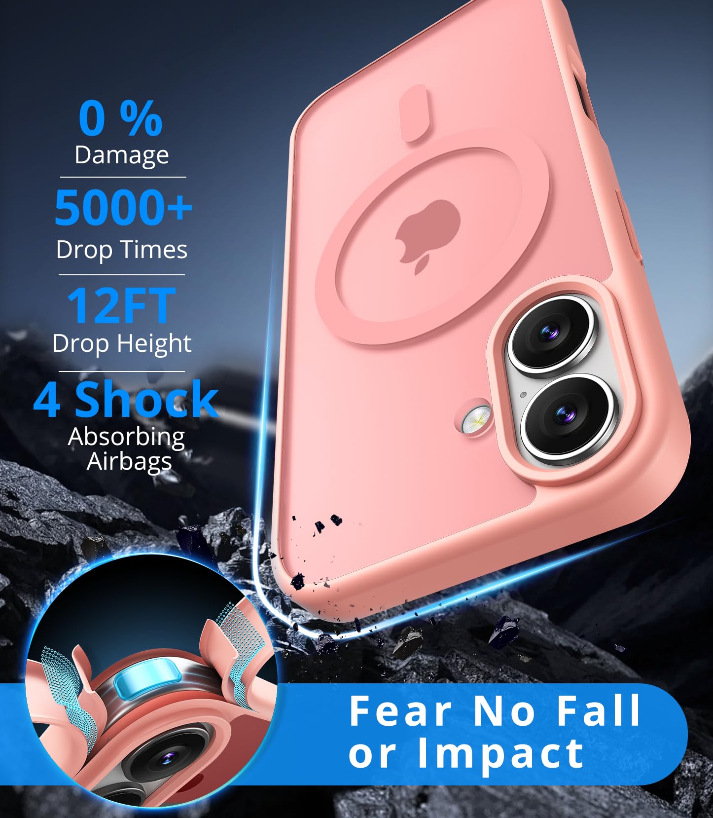 Vansdon Cover Magnetica per iPhone 16 con 1 Pezzi Vetro Temperato, Compatibile con Magsafe, Protezione anticaduta di livello militare, Custodia Traslucida Opaca Sottile Antiurto-Rosa