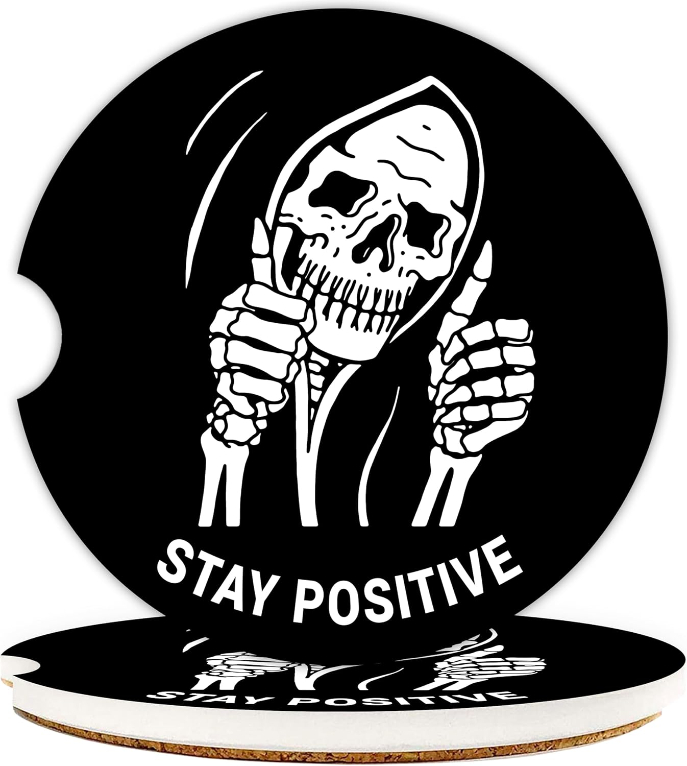 Skull Car Coasters for Cup Holders - 2 Pack Cute Spooky Skeleton Truck Accessories for Men Women, Funny Halloween Horror Stuff Decor, Absorbent Ceramic Cup Holder Coaster for Car, Emo Goth Gag Gift