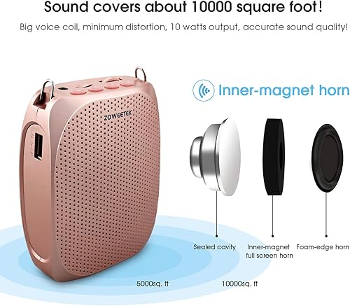 Vista 11 de ZOWEETEK ZW-Z258 Mini amplificador de voz recargable portátil para profesores con micrófono con cable y cintura, compatible con formato MP3 audio