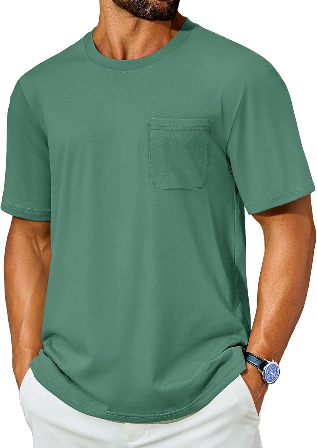 Cotrasen Men's T-Shirts Cotton Short Sleeve T Shirts for Men UPF 50+ Moisture Wicking T-Shirt Casual Crew Neck Pocket Tee