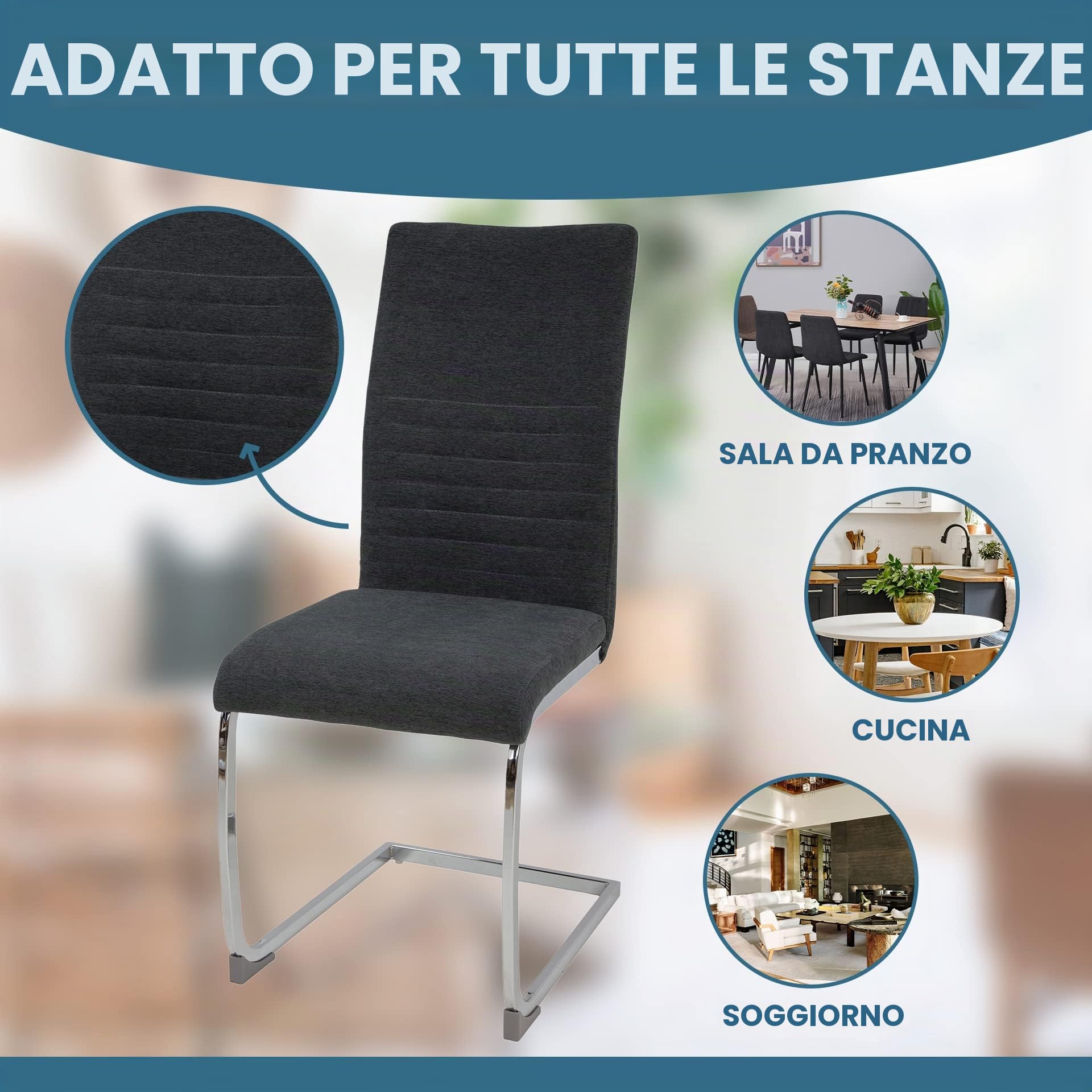 Albatros Sedia a Sbalzo Lugano Set di 4 Sedie, Grigio, SGS Testato
