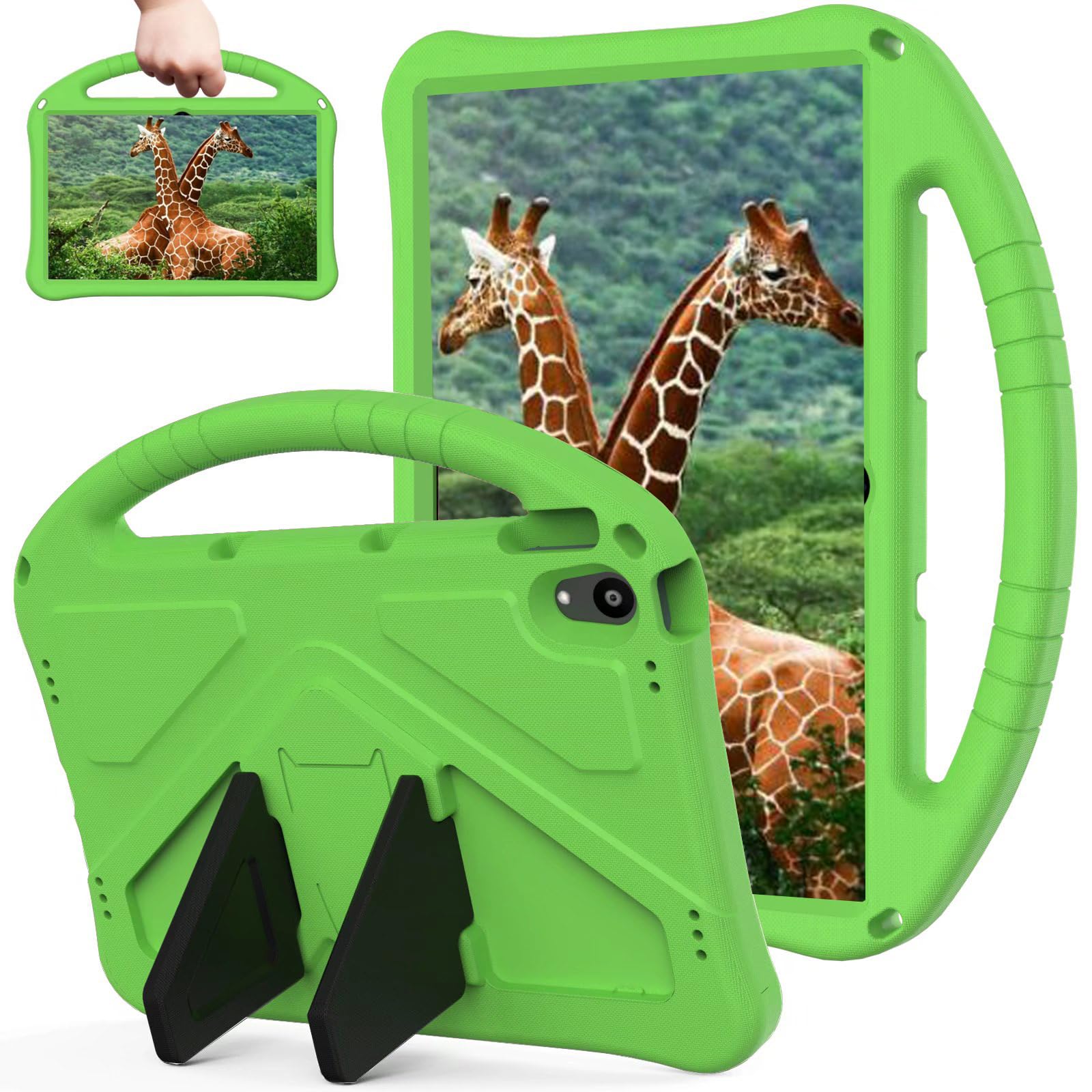 Funda para niños compatible con Lenovo TAB P11 (TB-J606F), a prueba de golpes, con asa y soporte, para P11 Plus (TB-J607F) de 11 pulgadas, color verde