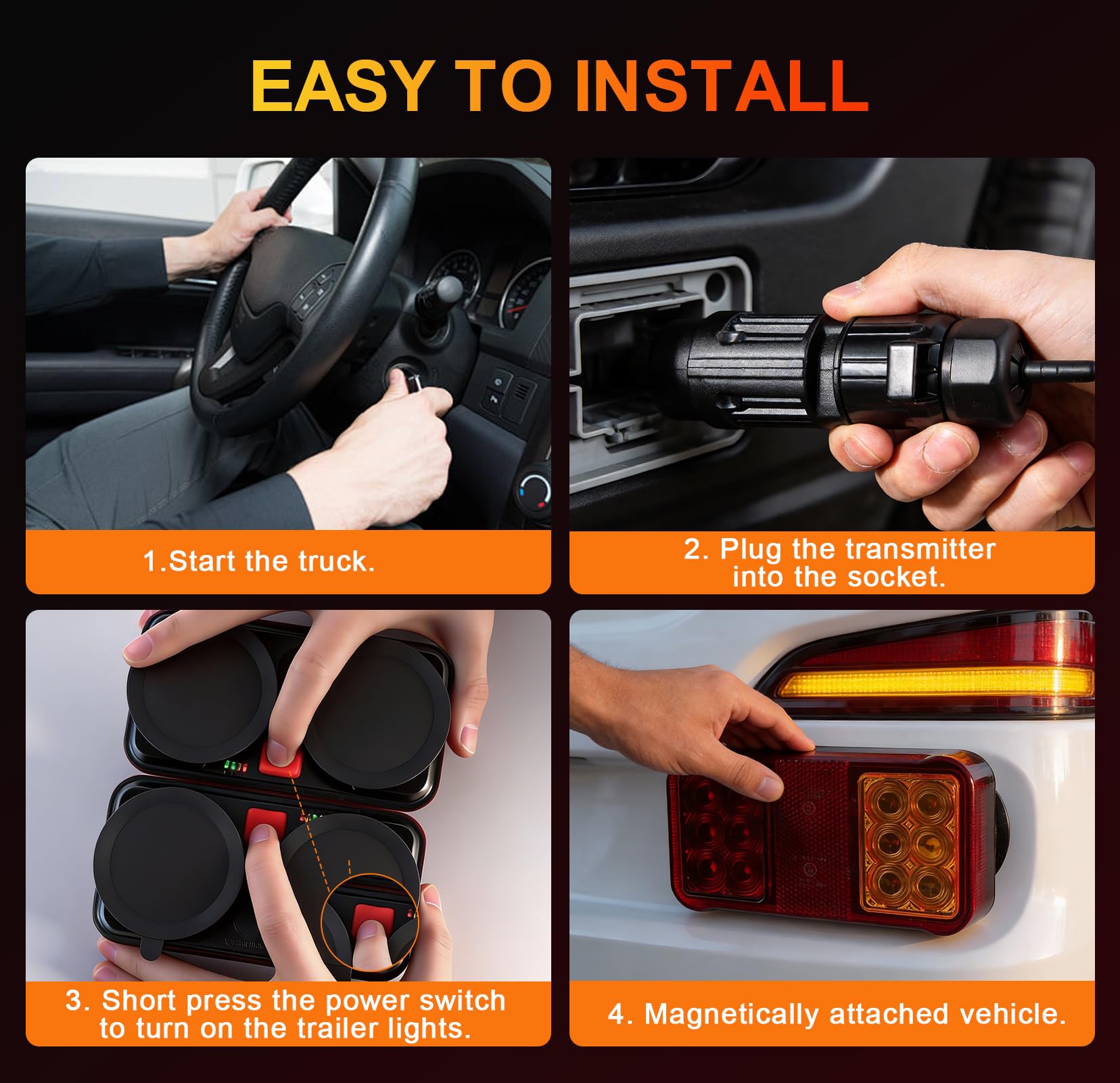 Luces Traseras LED para Remolque, Inalámbricas Magnéticas Impermeables de 12/24V, Iluminación para Remolque para Camiones, Caravanas, con Homologación ECE/EMV