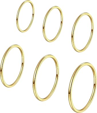ALEXTINA 1mm Stainless Steel Stacking Rings for Women Thin 14K Gold Plated Band Rings Non Tarnish Stackable Knuckle Rings Thumb Pinky Midi Rings Comfort-Fit Size 4/5/6/7/8/9