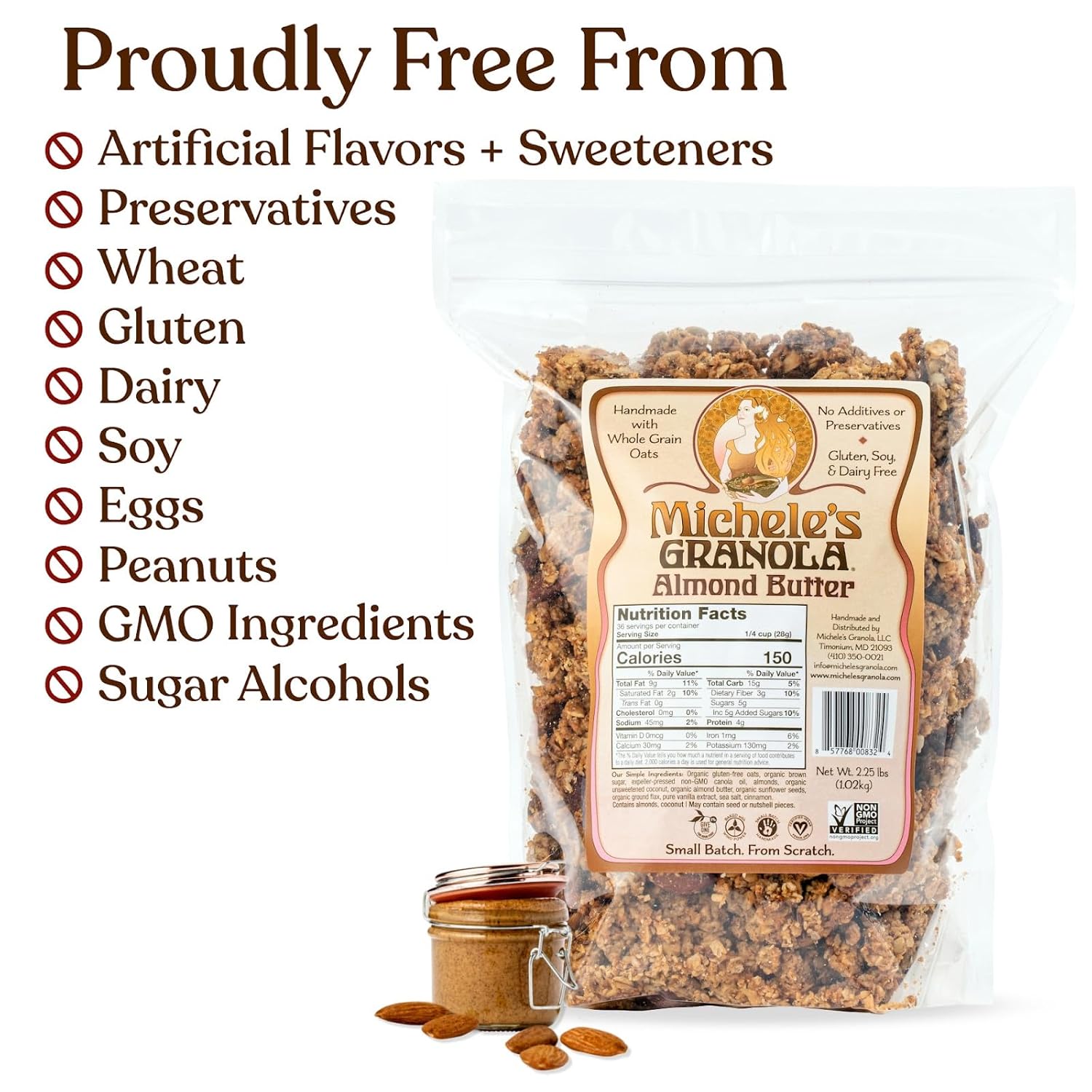 Michele's Granola Almond Butter, Handmade, Whole Grain, Vegan, Gluten-Free & Non-GMO, 36oz Resealable Bag