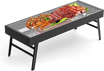 Portable Charcoal BBQ Grill   Folding Compact Barbecue Grill for Garden, Camping & Picnic, Small Stainless Steel BBQ Grill with Large Cooking Area, Easy Carry Outdoor Grill for Hiking, Beach, Tailgate