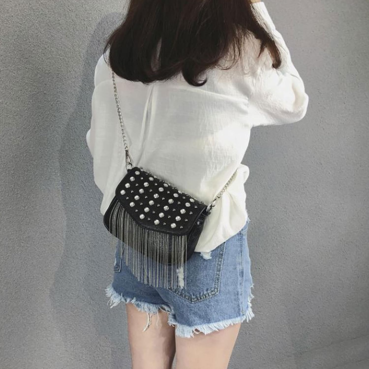 Hoce Leather Rivet Crossbody Purse Small Studded Chain Bag for Women