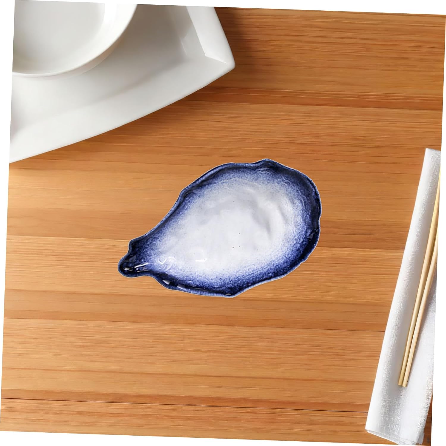 BESTOYARD Irregular Shape Oyster Shell Serving Plate 7.5 Inch Porcelain Food Tray Light Blue Color Fruit Dish Household Snack Display Tray for Dining and Entertaining