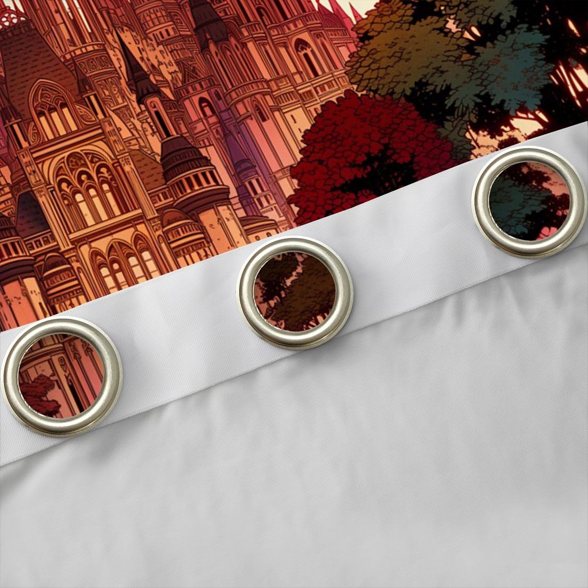 Homewish Tende per finestre al tramonto, 168 x 228 cm, set di 2 pannelli, tende oscuranti con castello, rose, margherite, fiori, alberi, principessa, tende per finestre, stelle, paesaggio, erba, per