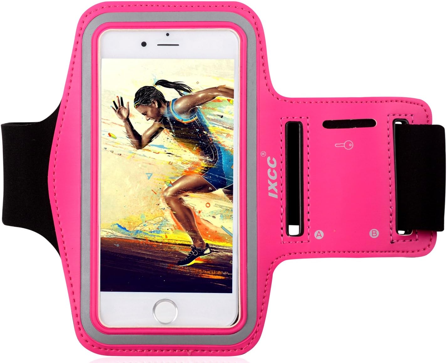 iXCC Racer Series Sport Gym Armband with Scratch-Resistant Dual Arm-Size Slots and Key Pocket for iPhone 6, 6s, 5s, 5, 5c, SE, iPod MP3 Player - Pink