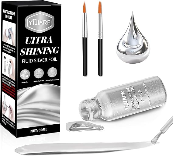 Liquid Leaf Paint - Alcohol-Based Metallic Paint, Quick-Drying for Crafts, DIY, and Resin Projects,Can be Used with Spray Guns - Silver 1 Fl Oz